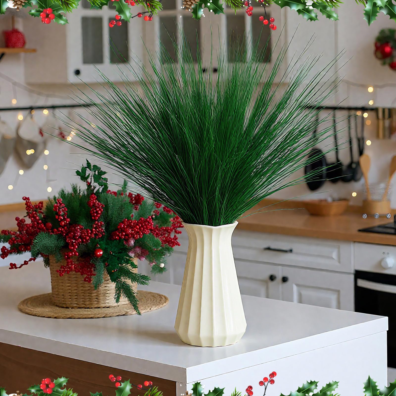 Norme Lot de 12 grandes aiguilles de pin artificielles vertes de 45 cm pour décoration de Noël, guirlande de Noël, couronne, arrangements floraux, décoration de vacances