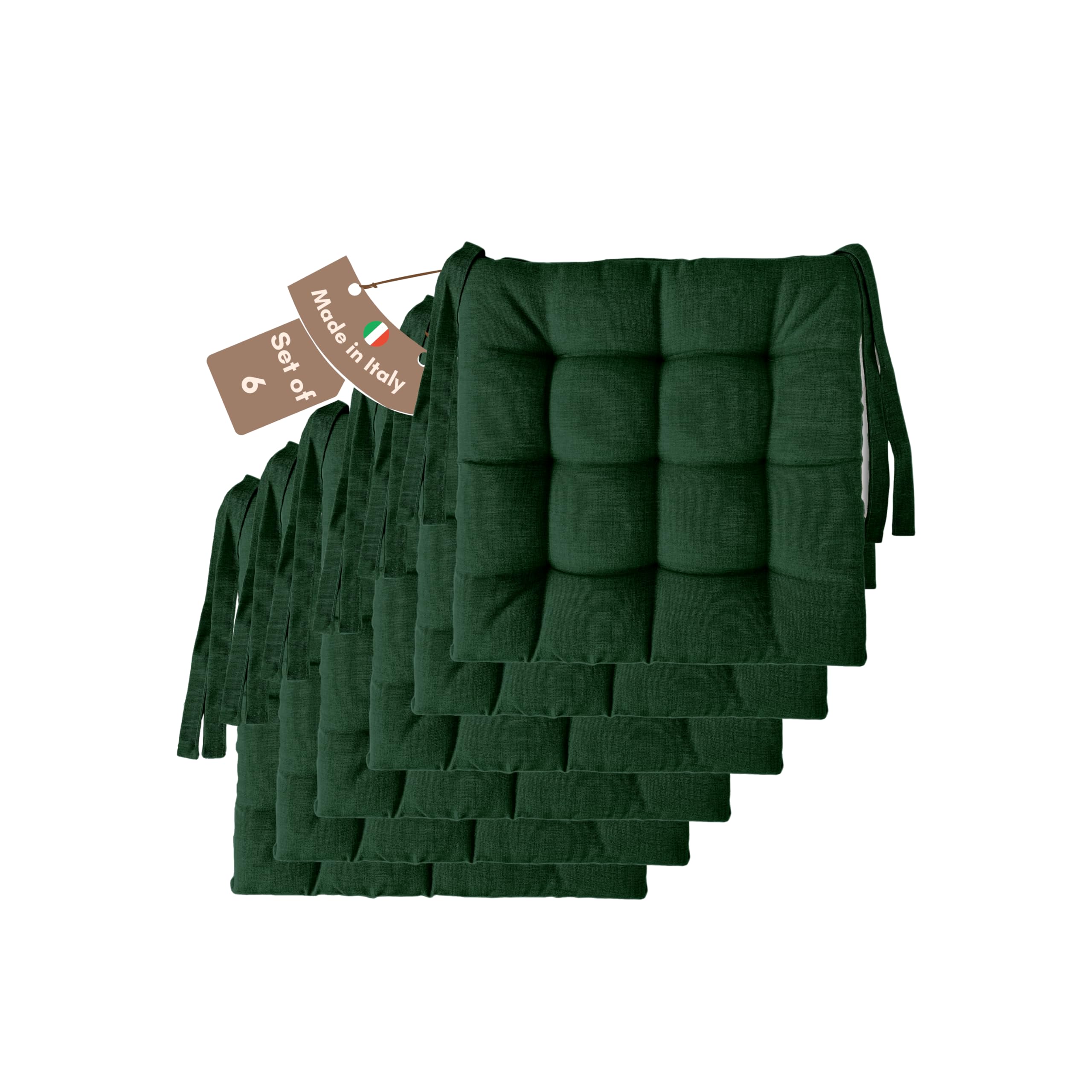Il Tuo Artigiano Design Green Set Of 4 Or 6 Cushions For Kitchen Chairs, Made In Italy, Kitchen Chair Cushions, Set Of 6, 40 X 40 Cm, Thickness 6 Cm, Sponge And Soft Acrylic Padding (6, )