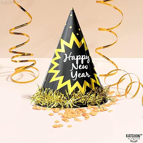 Miniatura 6 de KatchOn, Sombreros de Feliz Año Nuevo 2024  Paquete de 12, borla de lámina dorada  Sombreros de fiesta de Año Nuevo, decoraciones de Año Nuevo 2024
