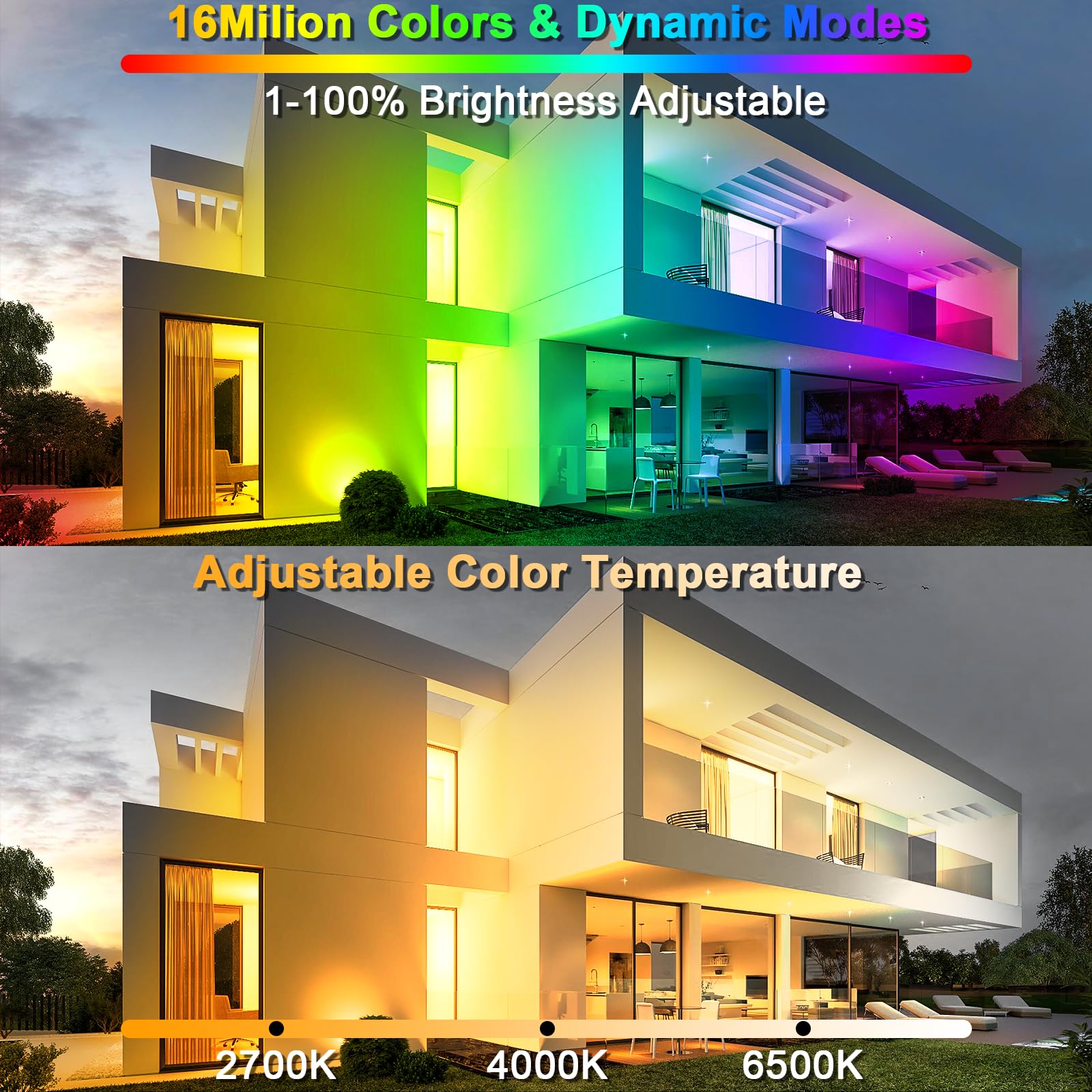 Faretto LED RGB da 60W, per Esterni, con Telecomando Bluetooth, 16 Milioni di Colori e Modalità Fai da te, Timing, Luce di Inondazione per Esterni, 6000lm,Impermeabile IP66,2 Pezzi