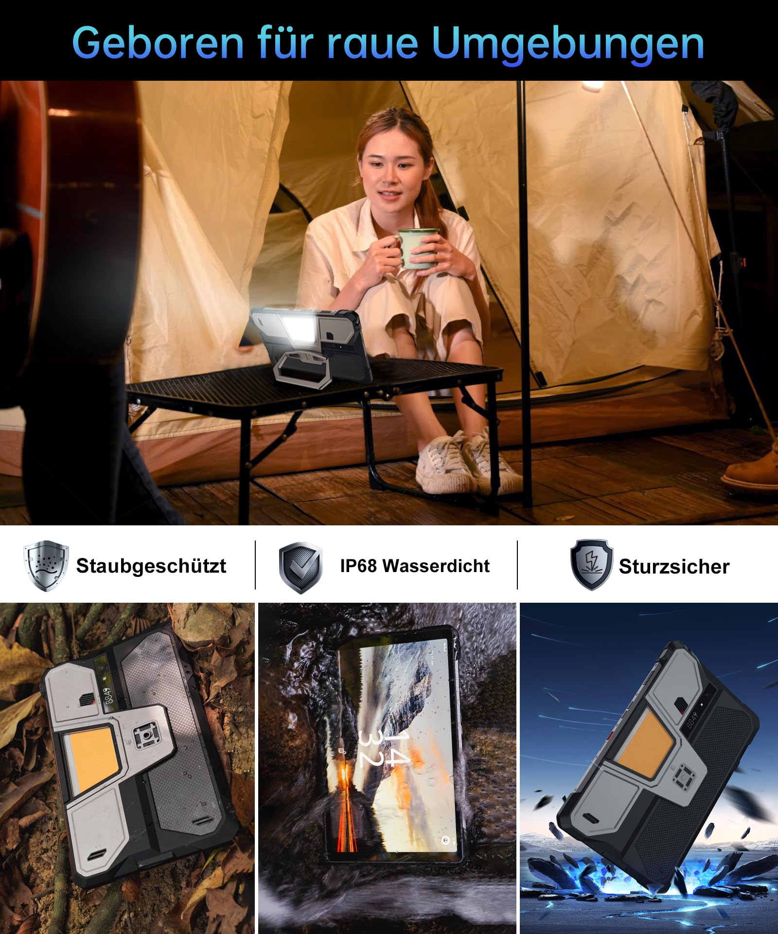 8849 Tank Pad E Android 14 4G Outdoor Tablet mit 21.000 mAh Großer Akku | 10.95’’ Großes Display, Built-in 100-LM-Projektor, IP68 Wasserdicht Staubdicht, 512GB Rugged Robustes Tablet Mit Ständer OTG