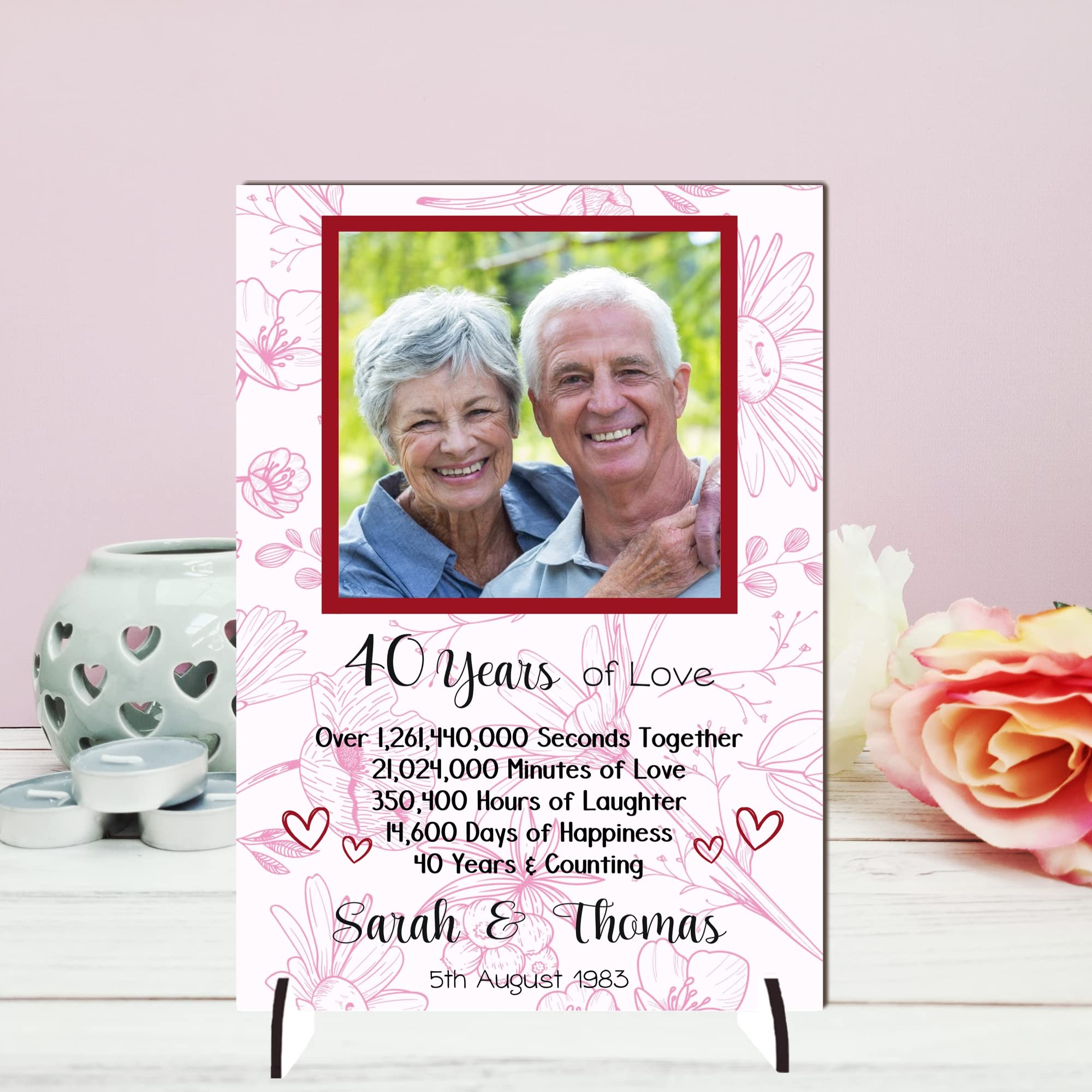Personalised Anniversary Plaque - Custom A5/A4 MDF & Acrylic Sign - Milestone Anniversaries (1st, 25th, 30th, 35th, 40th, 45th, 50th, 55th, 60th (5. 40th Anniversary, Mdf Wood A5 21cm x 15cm)