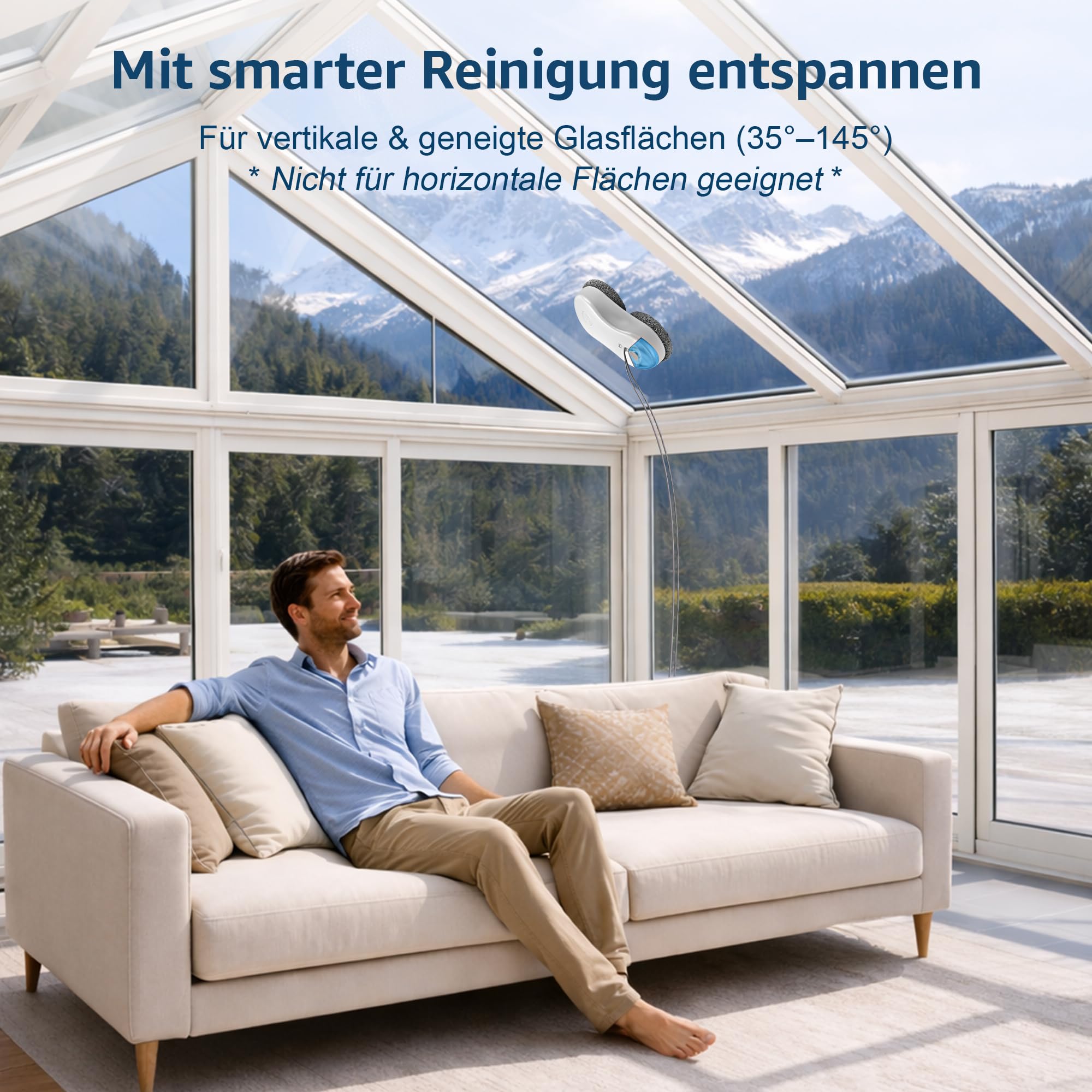 HUTT S55 Pro Fensterputzroboter mit 3D-Schwebepads, 6500Pa Saugkraft, HydroJet-Pumpspray, SLAM 4.0 Navigation, 80ml Wassertank, Mehrstufiges Sicherheitssystem
