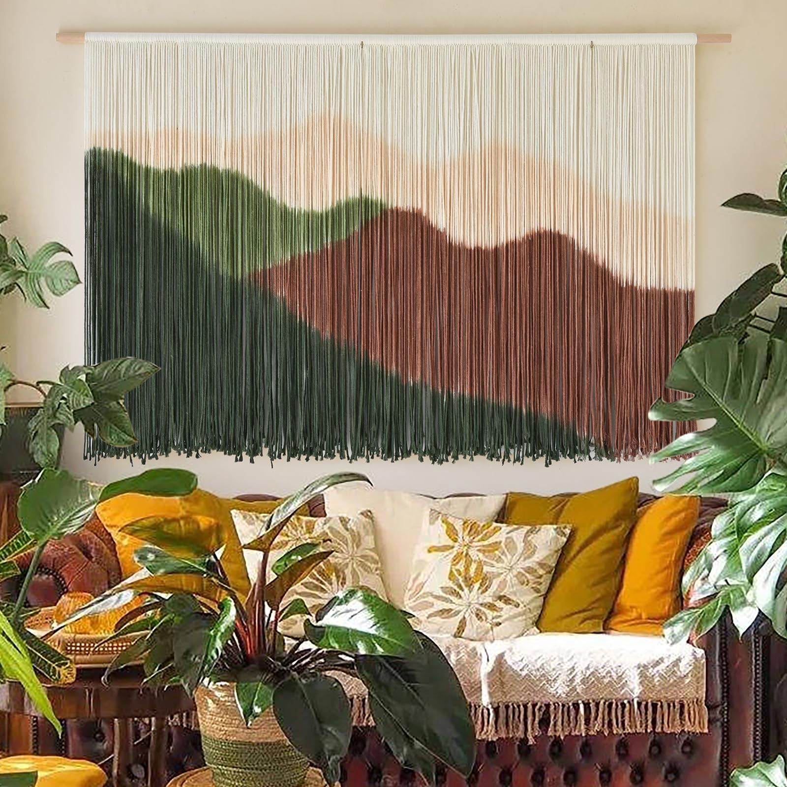 Macrame Wall Hanging Mountain Landscape Boho Wall Art Large Decor 57"W*35"L