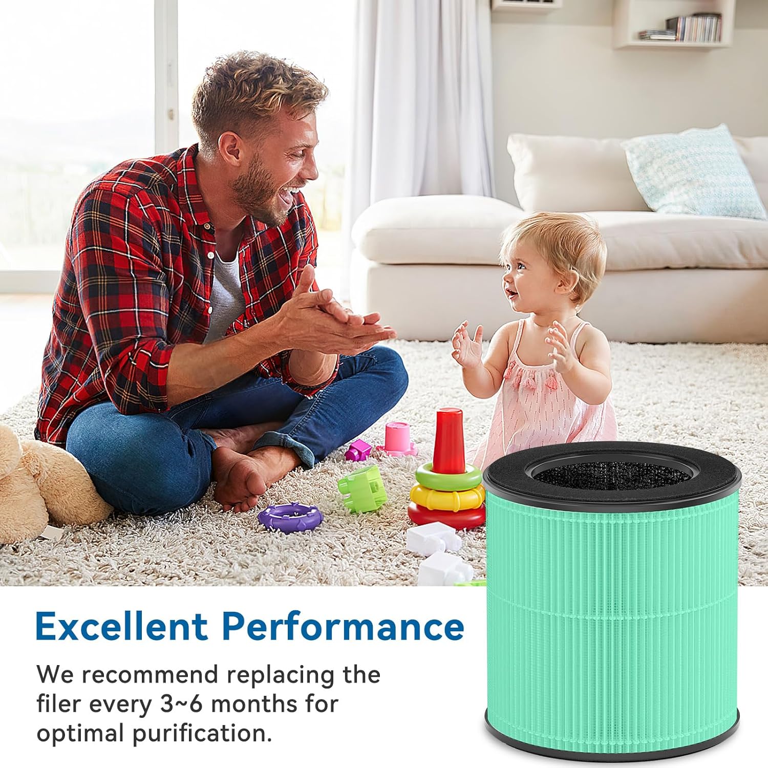 Tailulu Official AP100 Air Purifier Replacement Filter, 3-in-1 Air Purifier Filter, True H13 HEPA Filter, 2Pack(Green) - Image 7