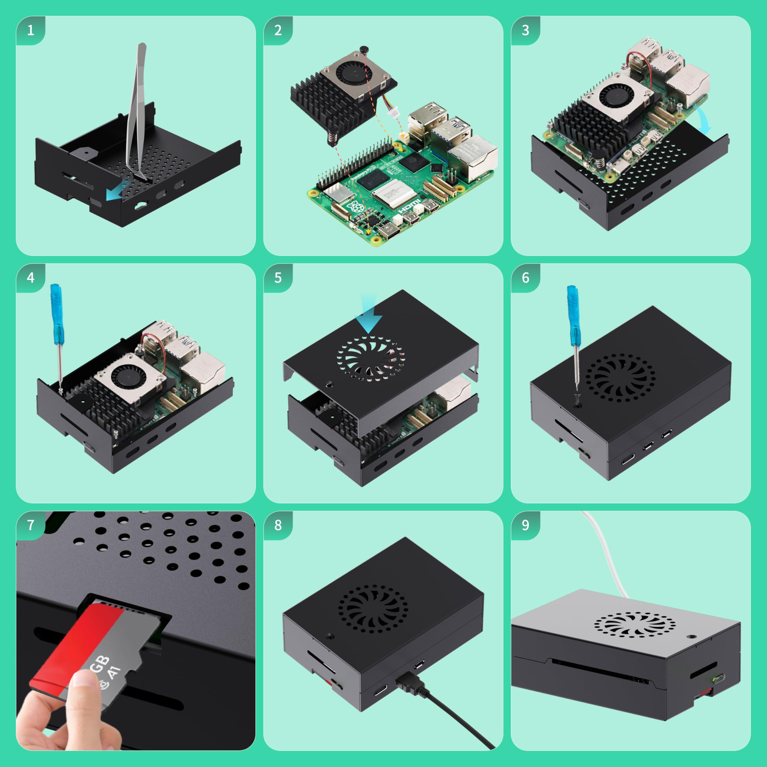 TRASKIT Kit de inicio para Raspberry Pi 5 8 GB de RAM, tarjeta SD de 64 GB precargada con Pi OS de 64 bits