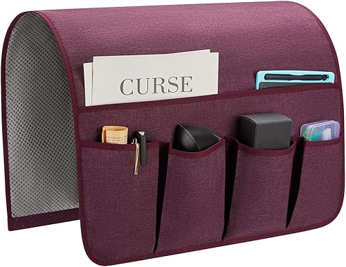 Miniatura 18 de Organizador de reposabrazos para sofá, soporte de control remoto para sofá reclinable, organizador de silla con 5 bolsillos para revista, tableta