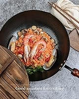 Vista 5 de BIELMEIER - Sartén Wok de 12.5", sartén para sofrito con tapa, guantes y accesorios para ollas, de acero al carbono, adecuada para todas las estufas