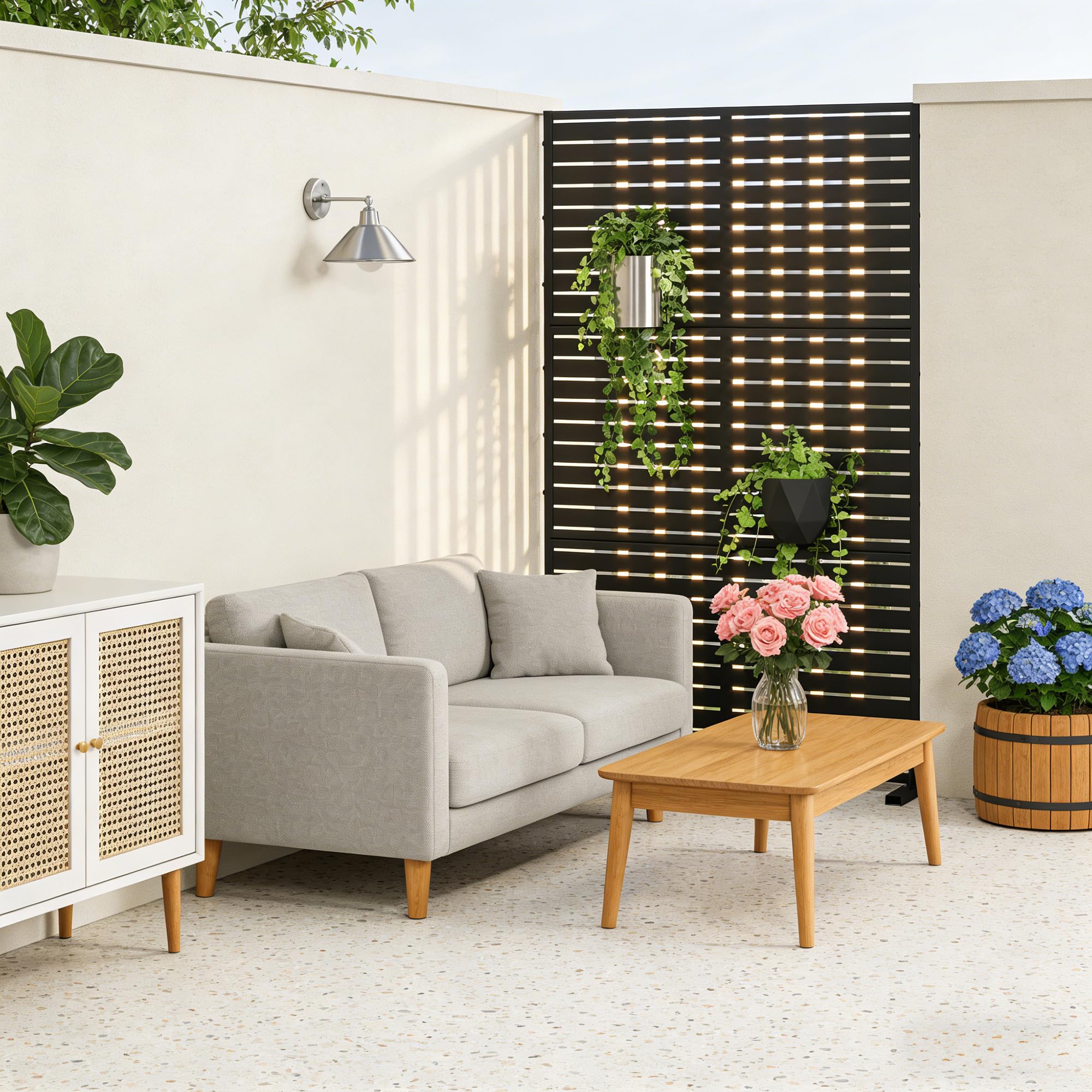 casa.pro Trennwand Nodepp Raumteiler 180 x 90 cm Sichtschutz Outdoor Indoor Raumtrenner Terrasse Balkon verzinkter Stahl Paravent Schwarz