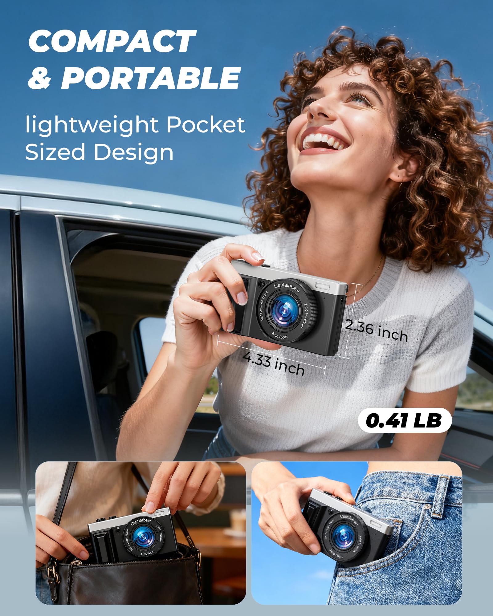 4K Digital Camera,64MP Cameras for Photography with 16X Digital Zoom, AutoFocus Vlogging Camera for YouTube, 3" 180°Flip Screen Compact Travel Camera, Anti-Shake 4K Video Cameras