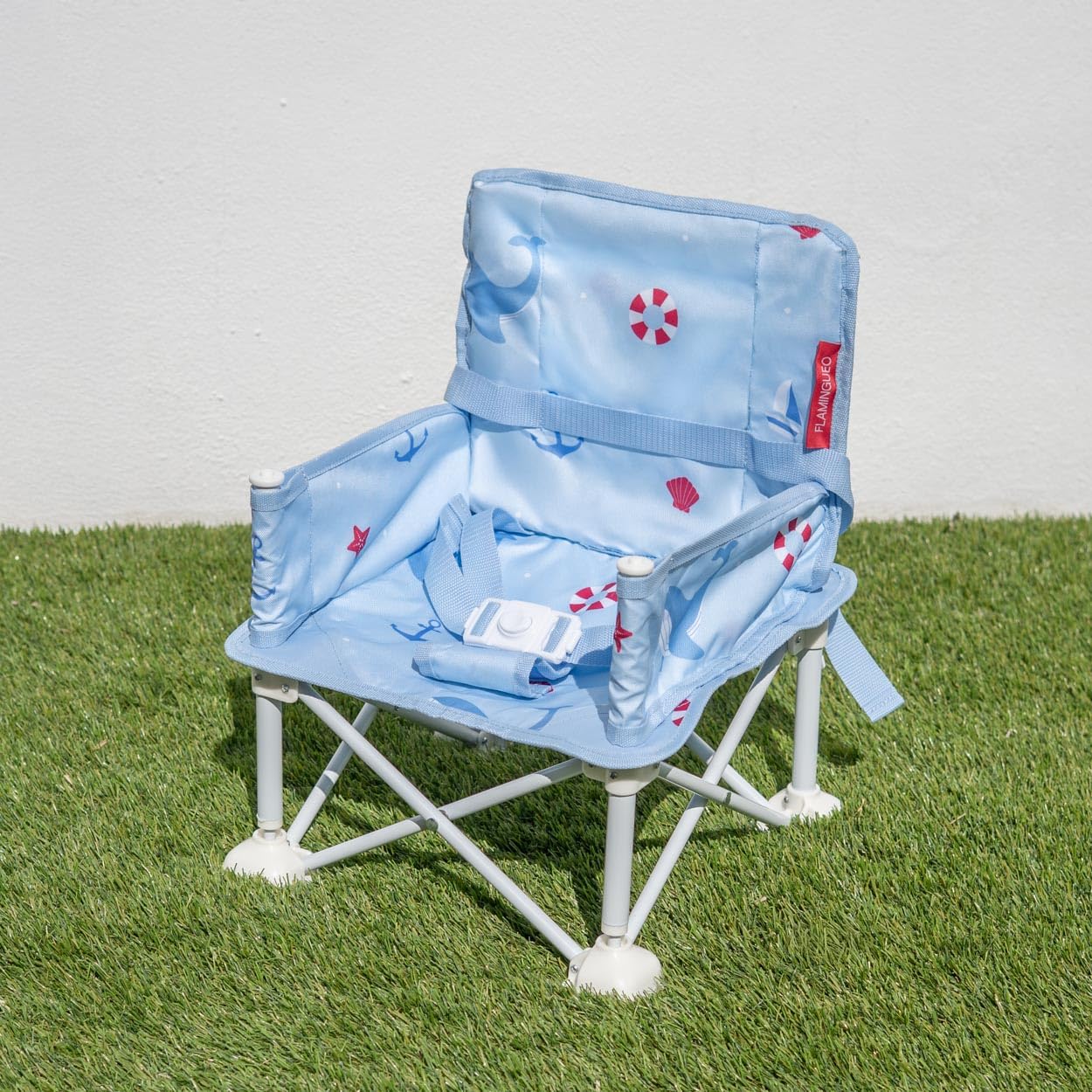 Flamingueo Chaise de Plage Légère - Pliable - pour Bébés - 6-36 Mois - Tissu Polyester et Acier - Imperméable - Sac de Transport Inclus - Bleu