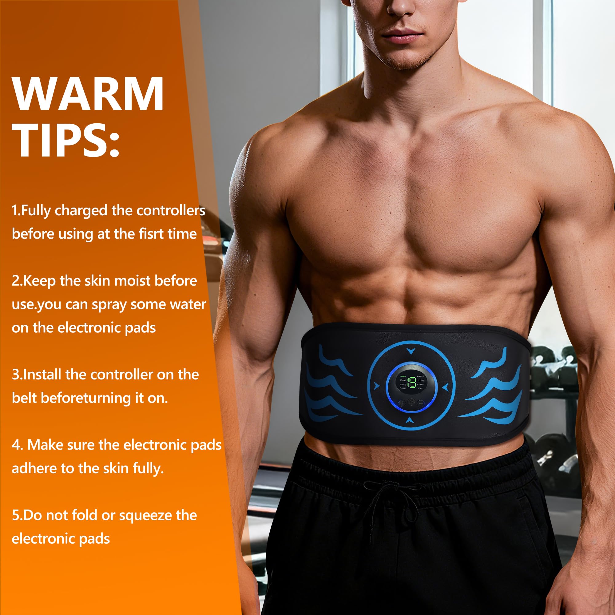 COODAY Elettrostimolatore Muscolare,Elettrostimolatore per Addominali con Pelle di Alta qualità,Elettrostimolatore con 8 modalità e 19 intensità,USB Ricaricabile