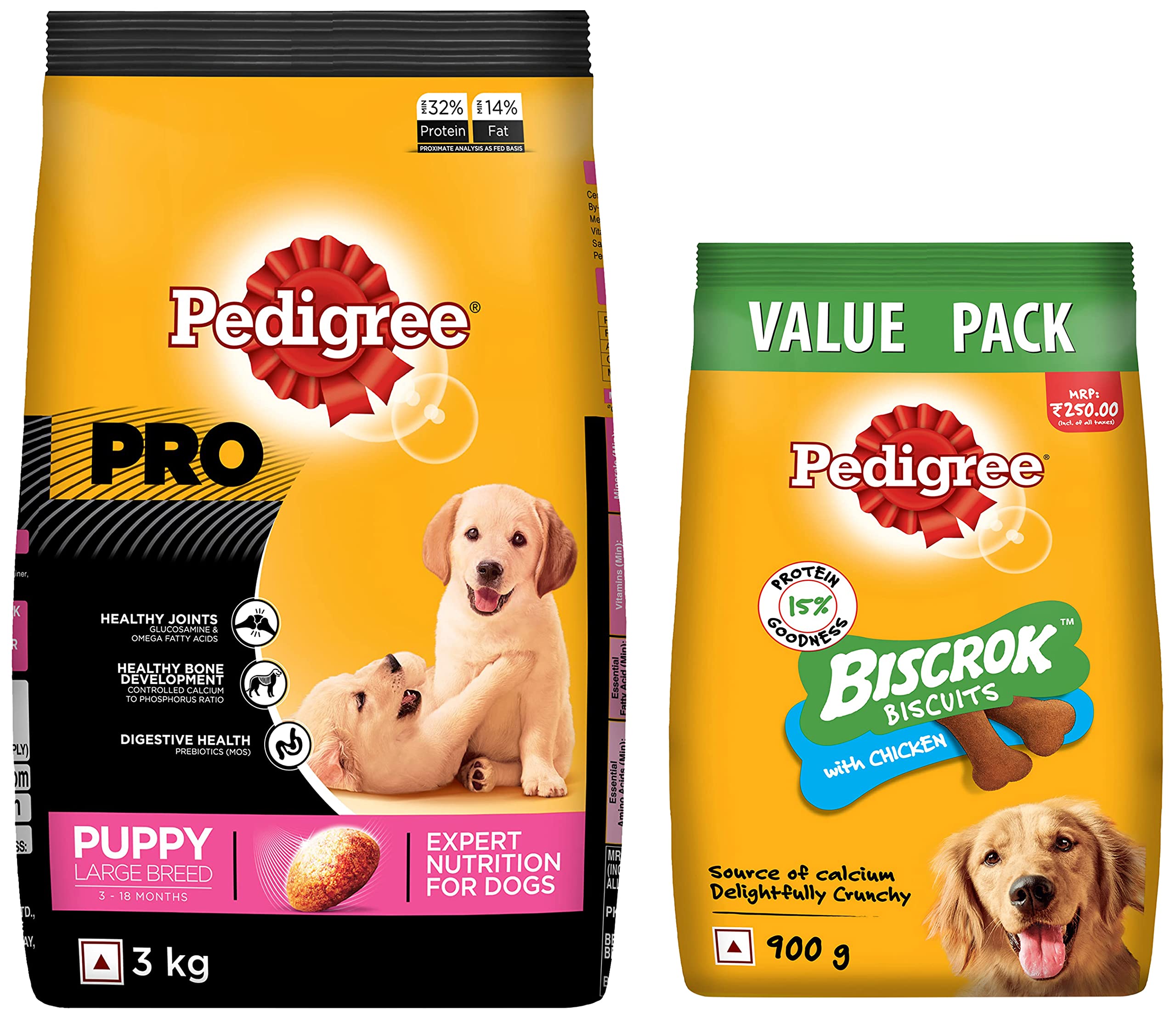 Pedigree PRO Expert Nutrition Large Breed Puppy (3-18 Months), Dry Dog Food, Chicken, 3kg Pack & All Life Stages Biscrok Dry Dog Biscuits (above 4 Months), Chicken Flavor, 900g Pack (B09VH76BLK) Amazon Price History, Amazon Price Tracker