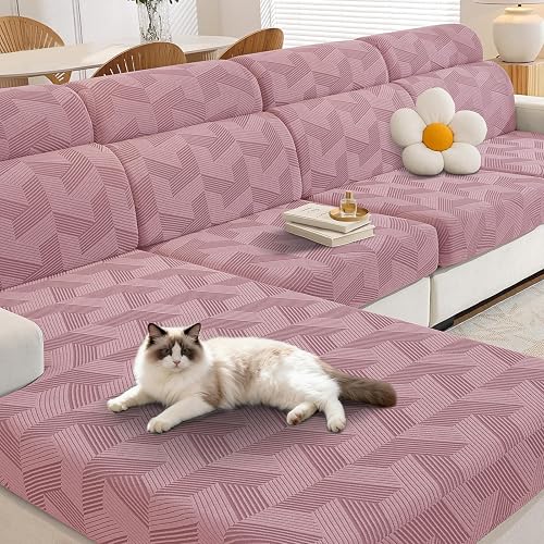 CYCMACO Funda Cojin Sofa Ajustable, Funda Asiento Sofa Universal, Funda Sofa Cojin Separado, Elástico, Antideslizante Y Suave, Lavable(1 Asiento*3+Chaise Longue, Rosa)