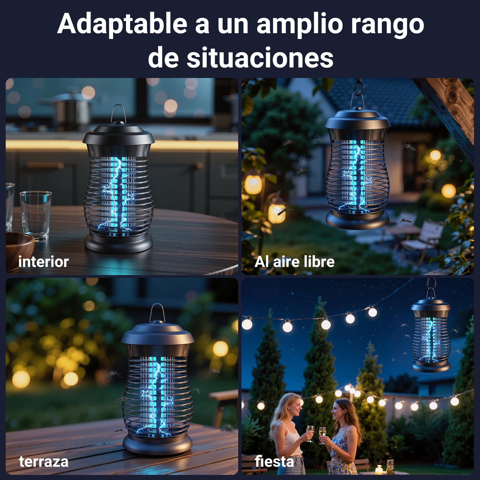 Lámpara Antimosquitos, 4200V 20W UV Mata Mosquitos Eléctrico, Trampa para Interior y Exterior Impermeable IPX4. Actúa como Repelente Mosquitos para Jardín, Terraza y Casa.