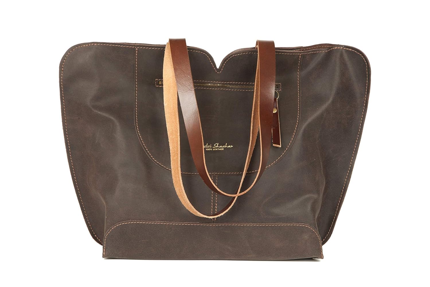 Brown Leather Shoulder Tote Bag For Women. Everyday Large