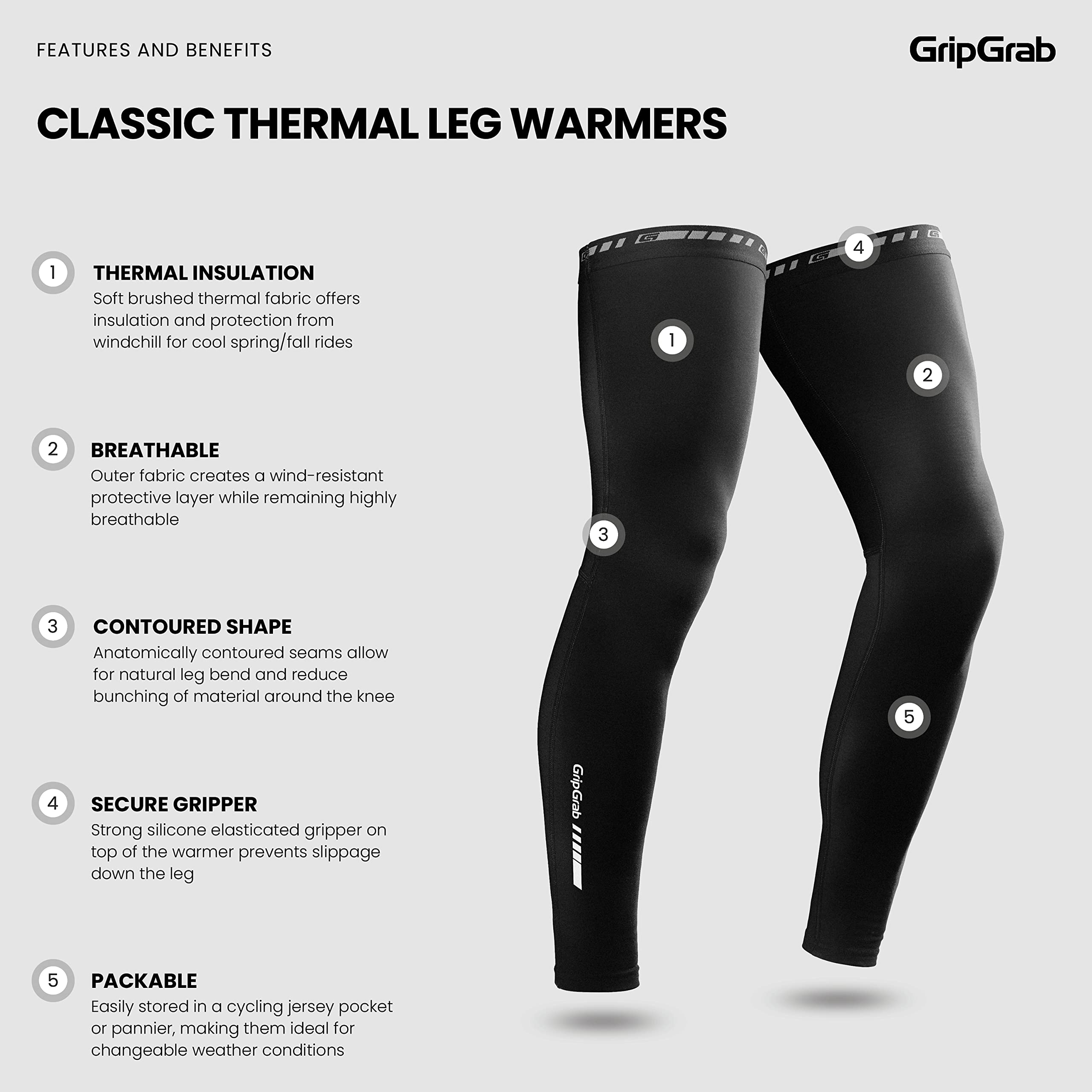 GripGrab Gambali Ciclismo Termici Classic Thermal Scaldamuscoli Gambe per Bicicletta Inverno Foderati in Caldo Pile Antiscivolo