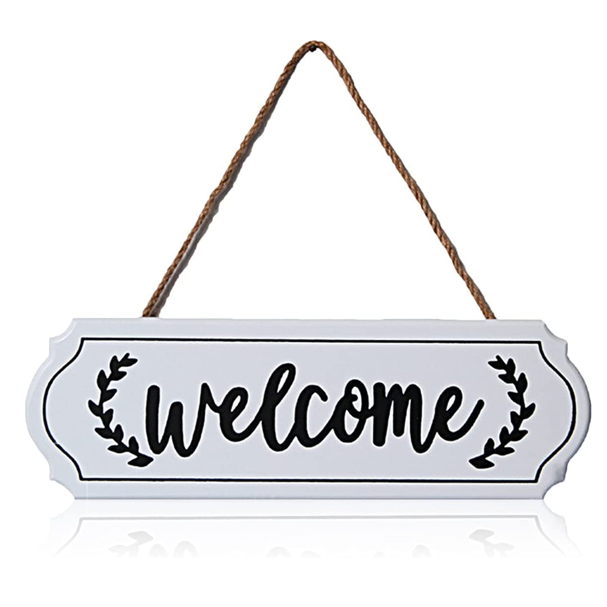 Pcscevcr Cartello Di Benvenuto In Legno Per Porta – 30,5 Cm, Motivo Corona Con Plaid E Piante Verdi – Decorazione Per Ingresso, Casa, Cottage - 3