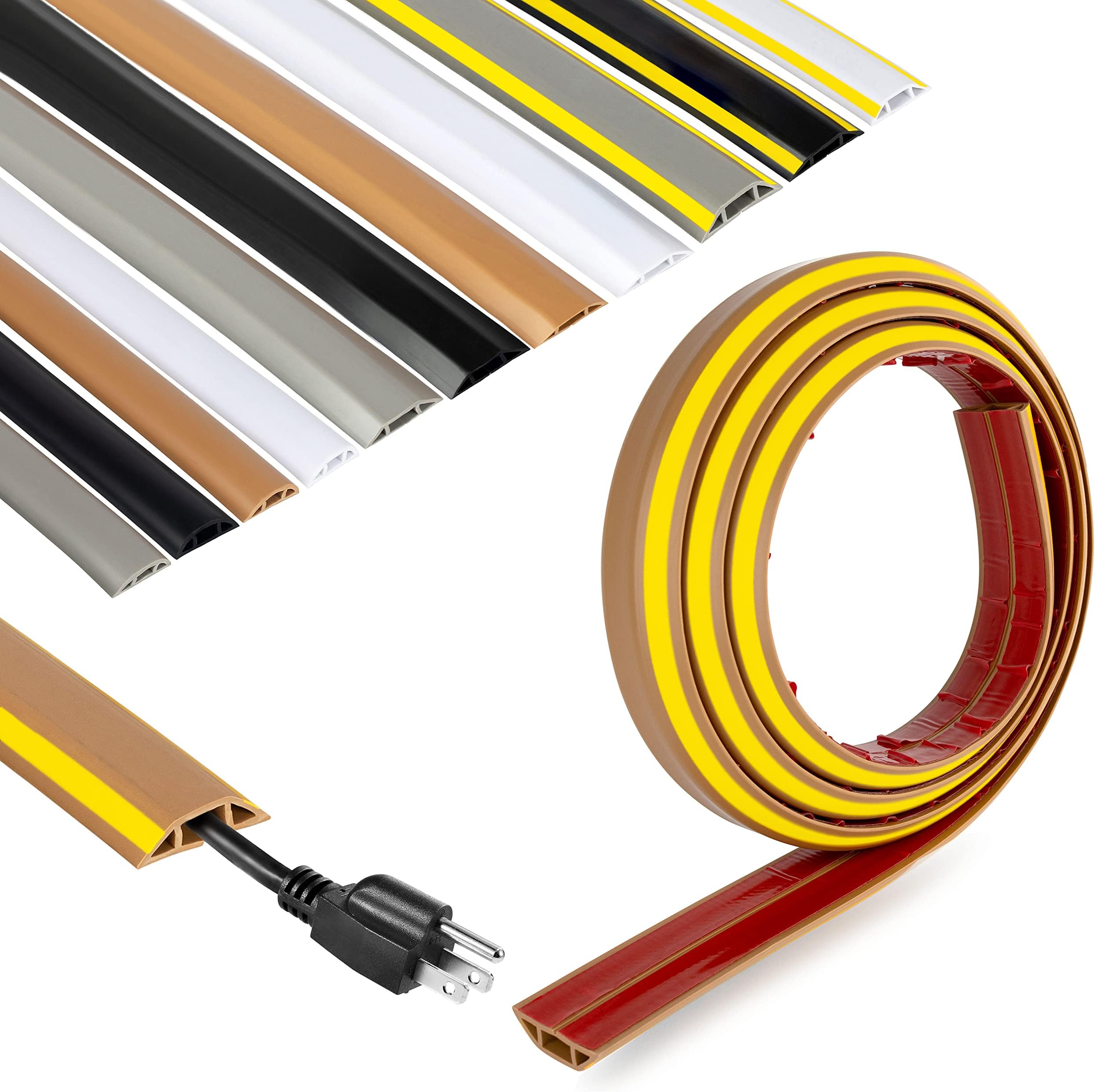 Rubber Bond Cord Cover Floor Cable Protector - Strong Self Adhesive Floor Cord Covers for Wires - Low Profile Extension Cord Covers for Floor & Wall