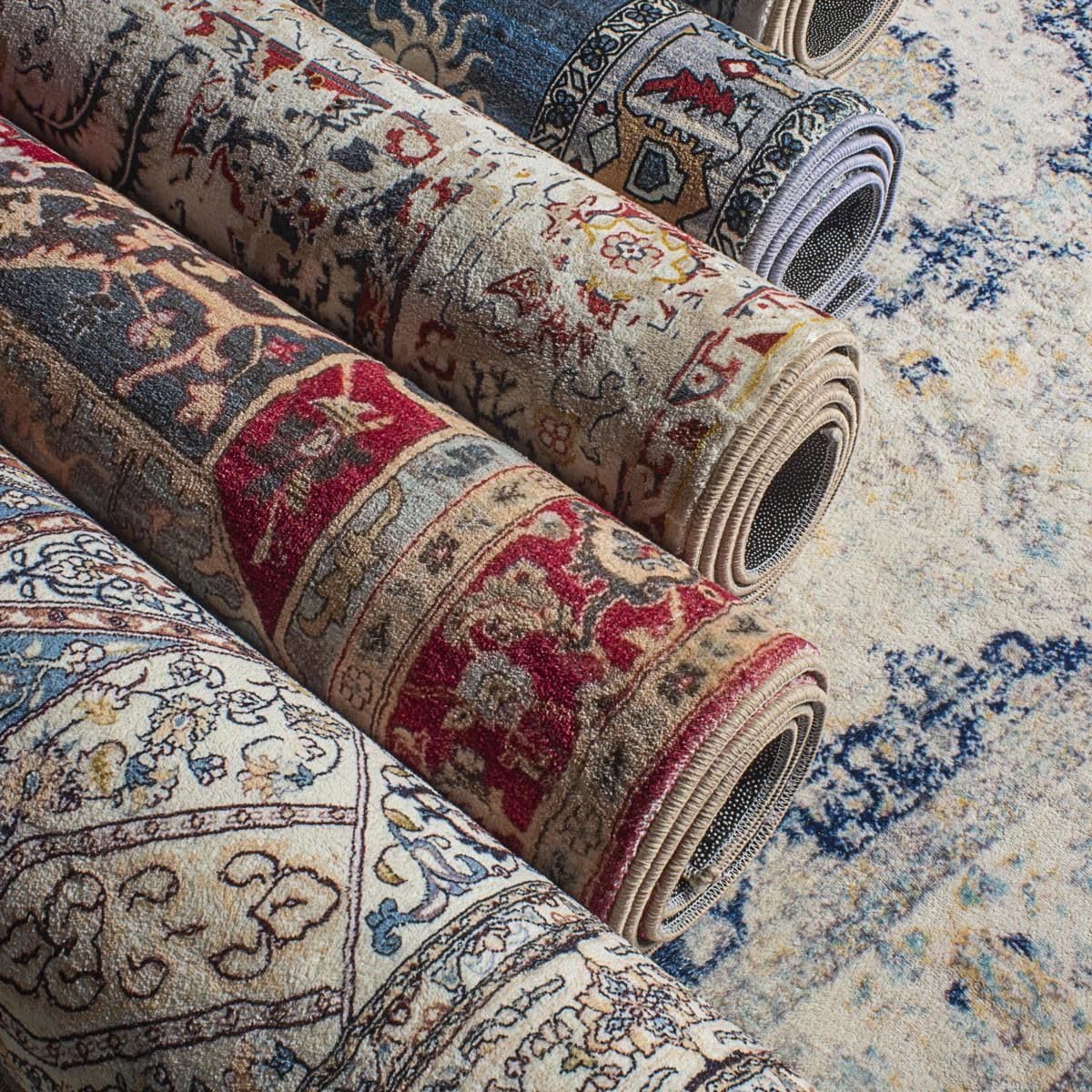 Vintage Flur Teppich Läufer 40 x 120 cm Distressed Bunter Kurzflor Langer Läufer für Schlafzimmer und Küche Rutschfest und Waschbar