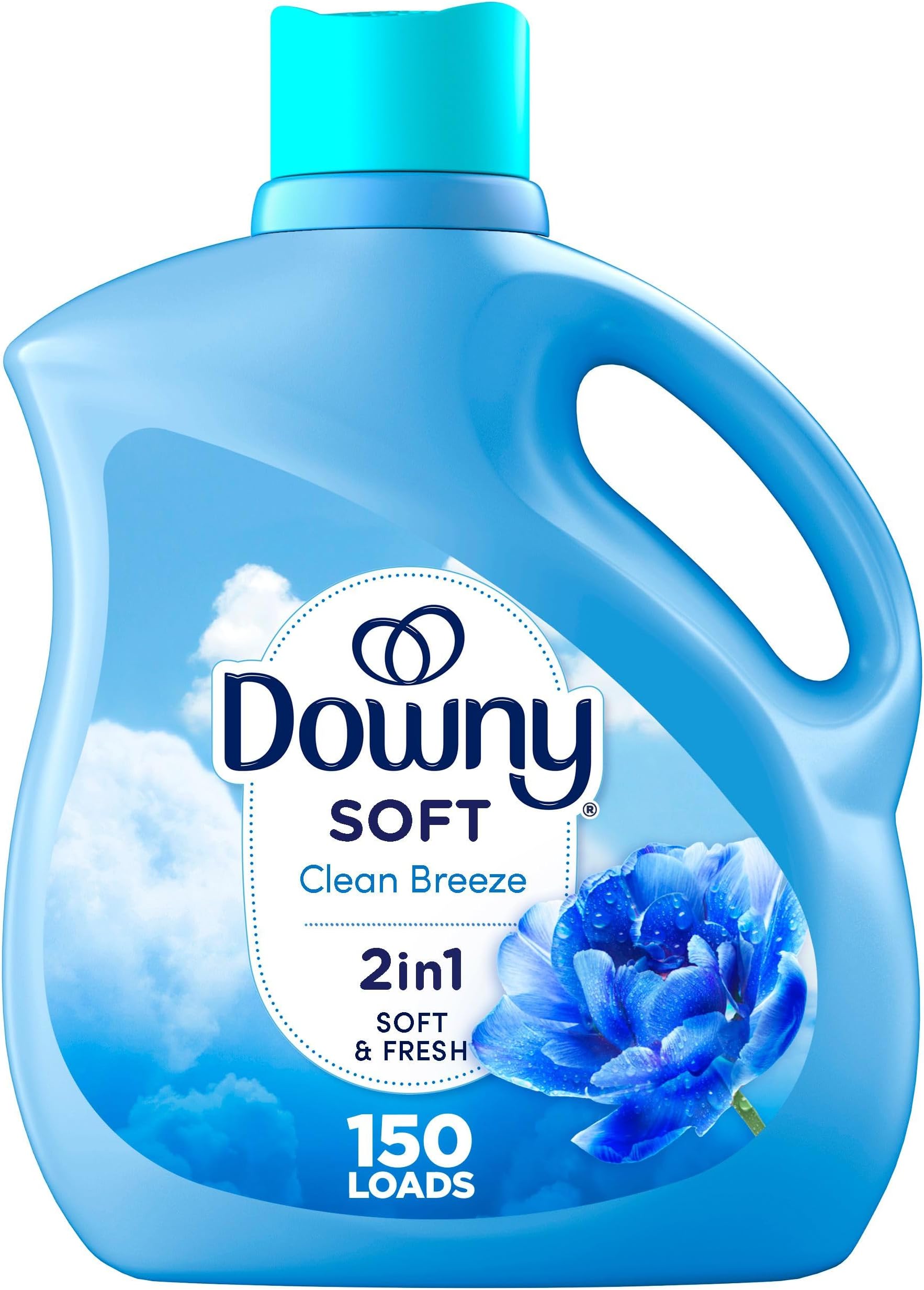 Downy Soft, 2 in 1 Soft and Fresh Liquid Fabric Softener, Clean Breeze, 111 fl oz, 150 Loads, Fabric Conditioner Liquid provides softness and freshness for fabrics