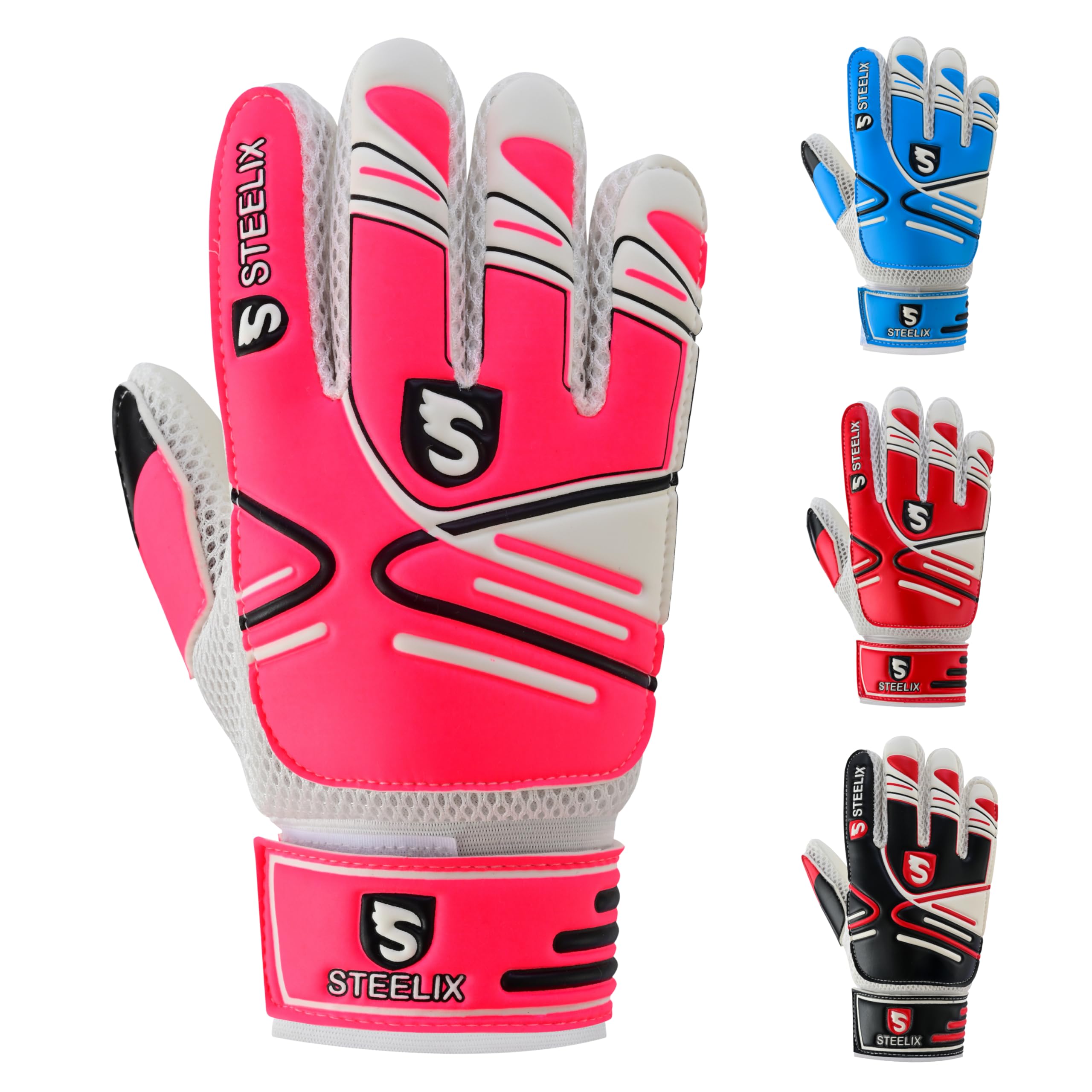 Steelix Junior Football Goalkeeper Gloves for Boys, Kids, and Youth Soccer Goalie Gloves with Super Grip Palms and Durable Protection