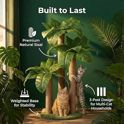 Miniatura 2 de Poste Rascador para Gatos de 31.5 Pulgadas, Árbol Rascador para Gatos con 3 Postes Rascadores y 2 Pelotas Colgantes Interactivas, Postes Rascadores