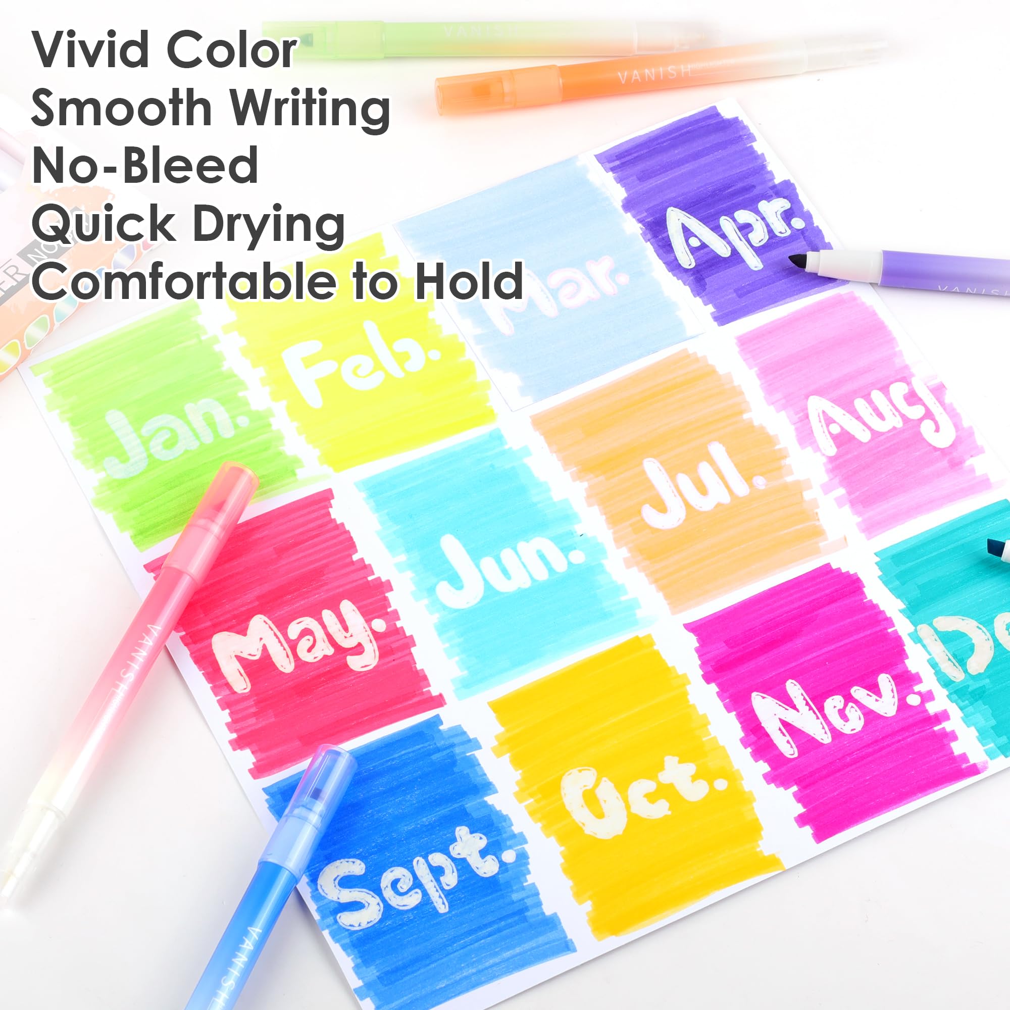 HANKU Erasable Highlighters, Dual Tip 10 Pack Highlighters Assorted Colors Erasable, Smooth Writing Book Journaling No Bleeding Highlighter Pens for Bible Journal Planner: 12 Colors