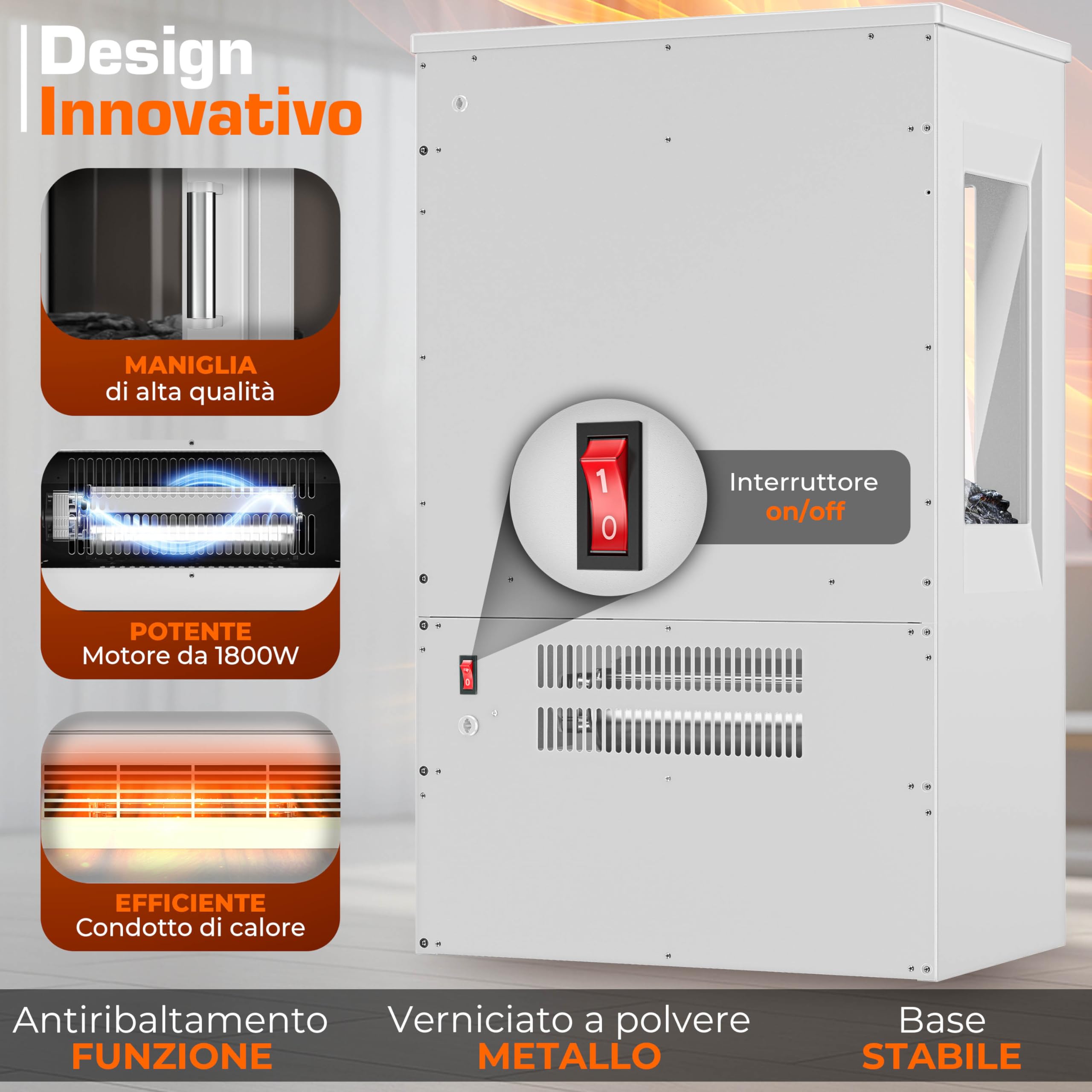 TRESKO Camino elettrico con riscaldamento con telecomando e app WiFi, camino elettrico, 1800 W, effetto fiamma a LED, modalità di colore, termostato, timer, stufa elettrica, camino, camino, 2 livelli