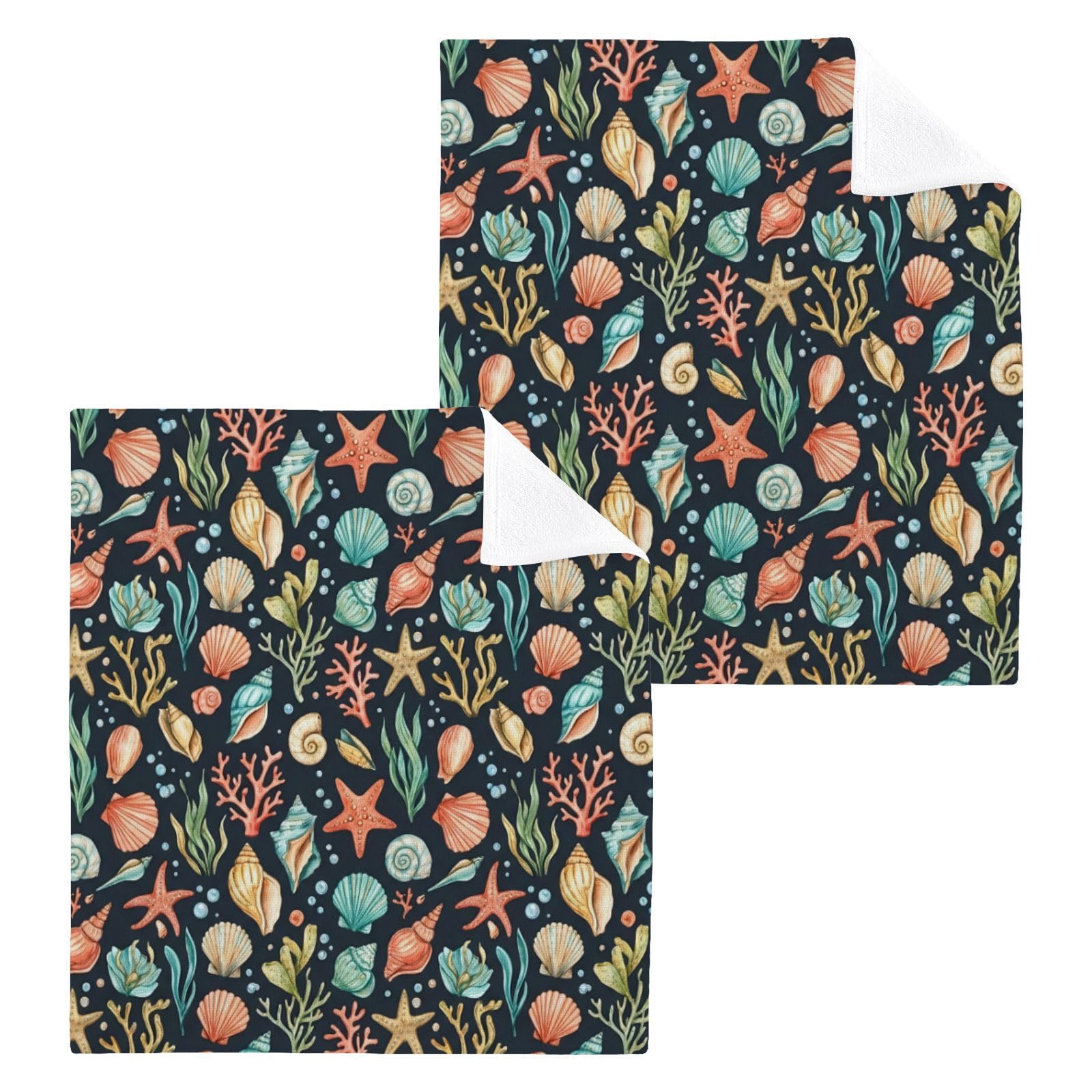 BOESI Dark Watercolor Ocean 12x12in Cotton Washcloth,Face Towel