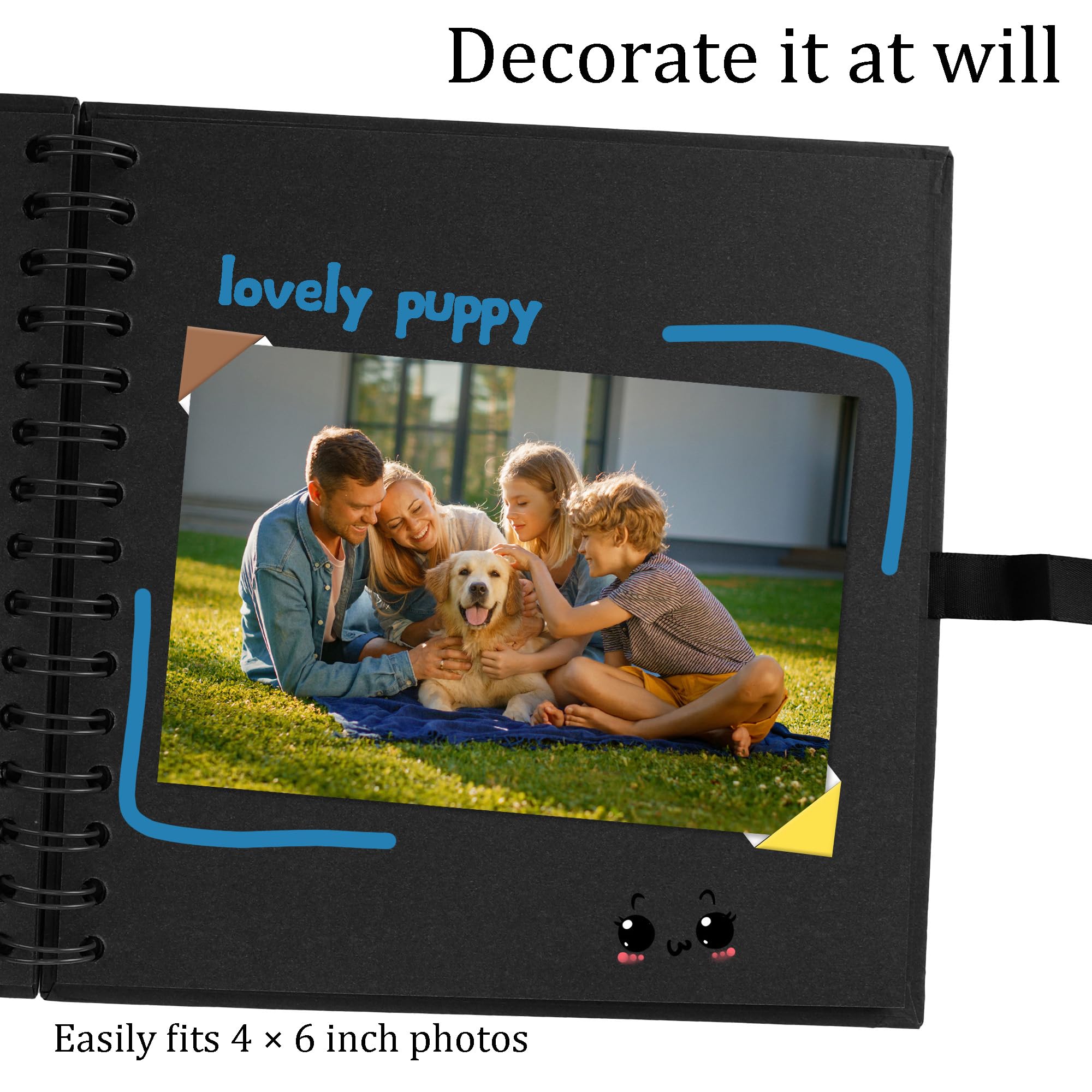 Scrapbook-Album mit 60 Seiten dickem Kraftpapier, 20,3 x 20,3 cm, schwarzes DIY-Fotobuch, kleines Erinnerungsbuch mit Fotoecken für Baby, Familie, Liebhaber, Haustiere