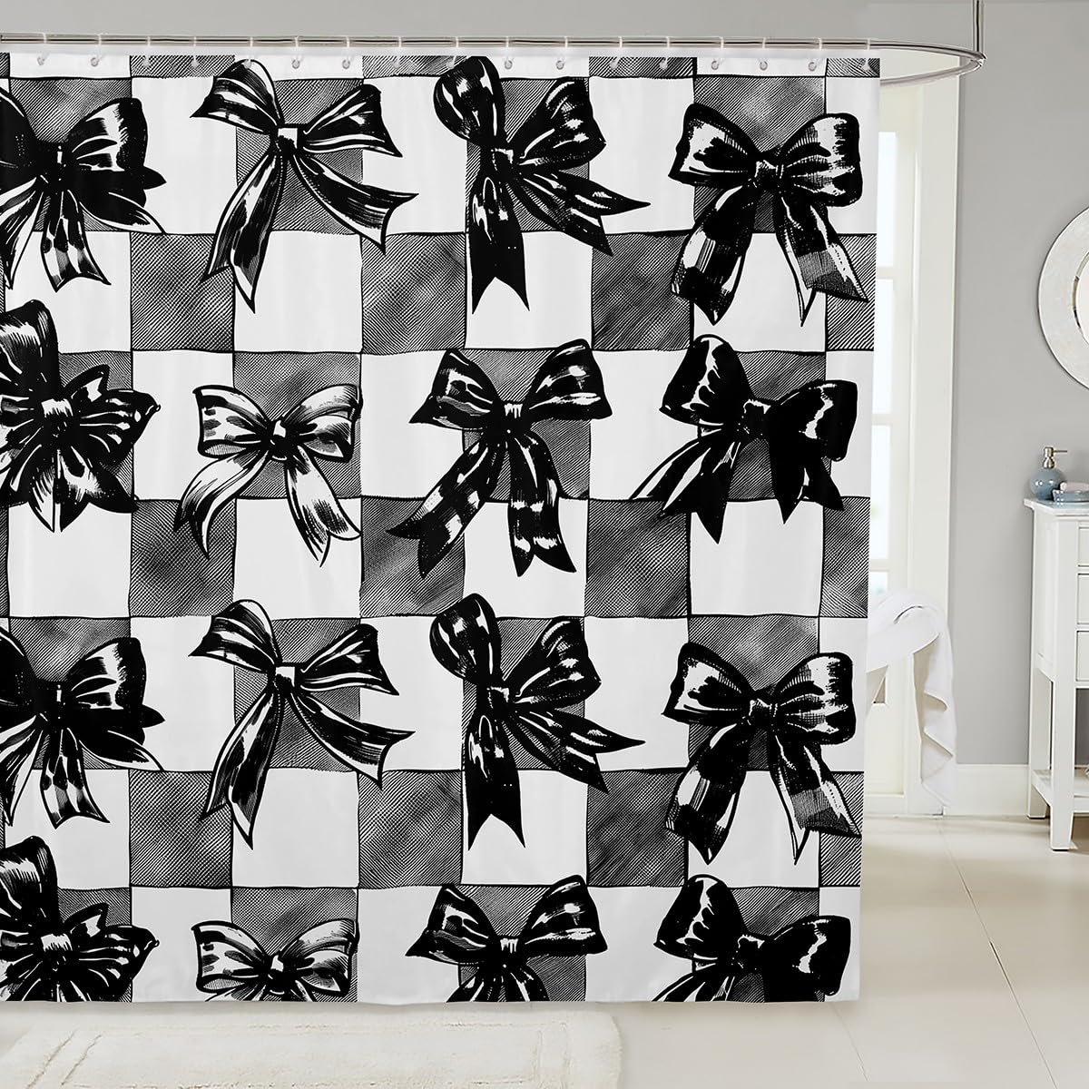 Rideau de douche nœud papillon 183x213 cm imperméable à carreaux