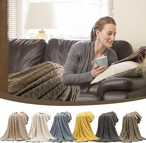 Miniatura 3 de Manta de forro polar para sofá, manta ligera de felpa suave y acogedora para cama, 39 x 50 pulgadas, manta de verano para sofá (beige, 27.7 x 59.9