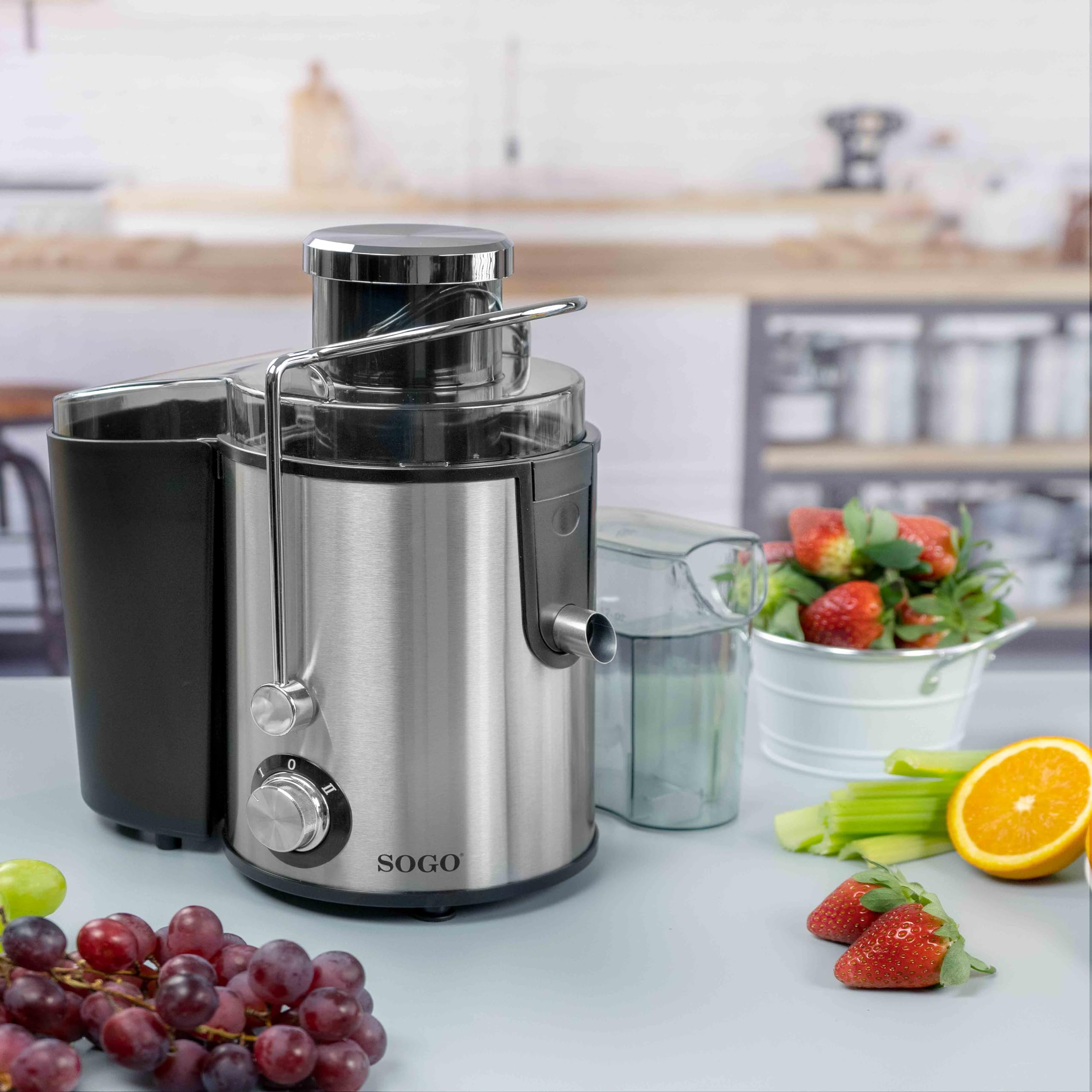 SOGO Licuadora Extractor de Zumos y Verduras 400W Rápida y Eficiente - Licuadora para Frutas y Verduras con Boca de 65 mm y Jarra de 500 ml - Licuadora de Acero Inoxidable Fácil Limpieza