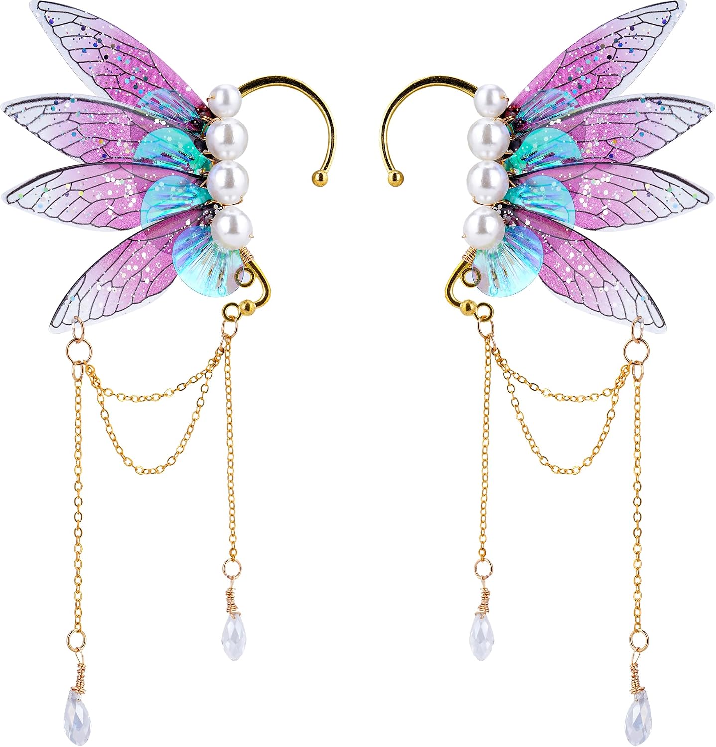 FRESHME Butterfly Elf Ear Cuffs - Handmade Fairy Wings Earrings Non Piercing Ear Clips Women Christmas Cosplay Accessories