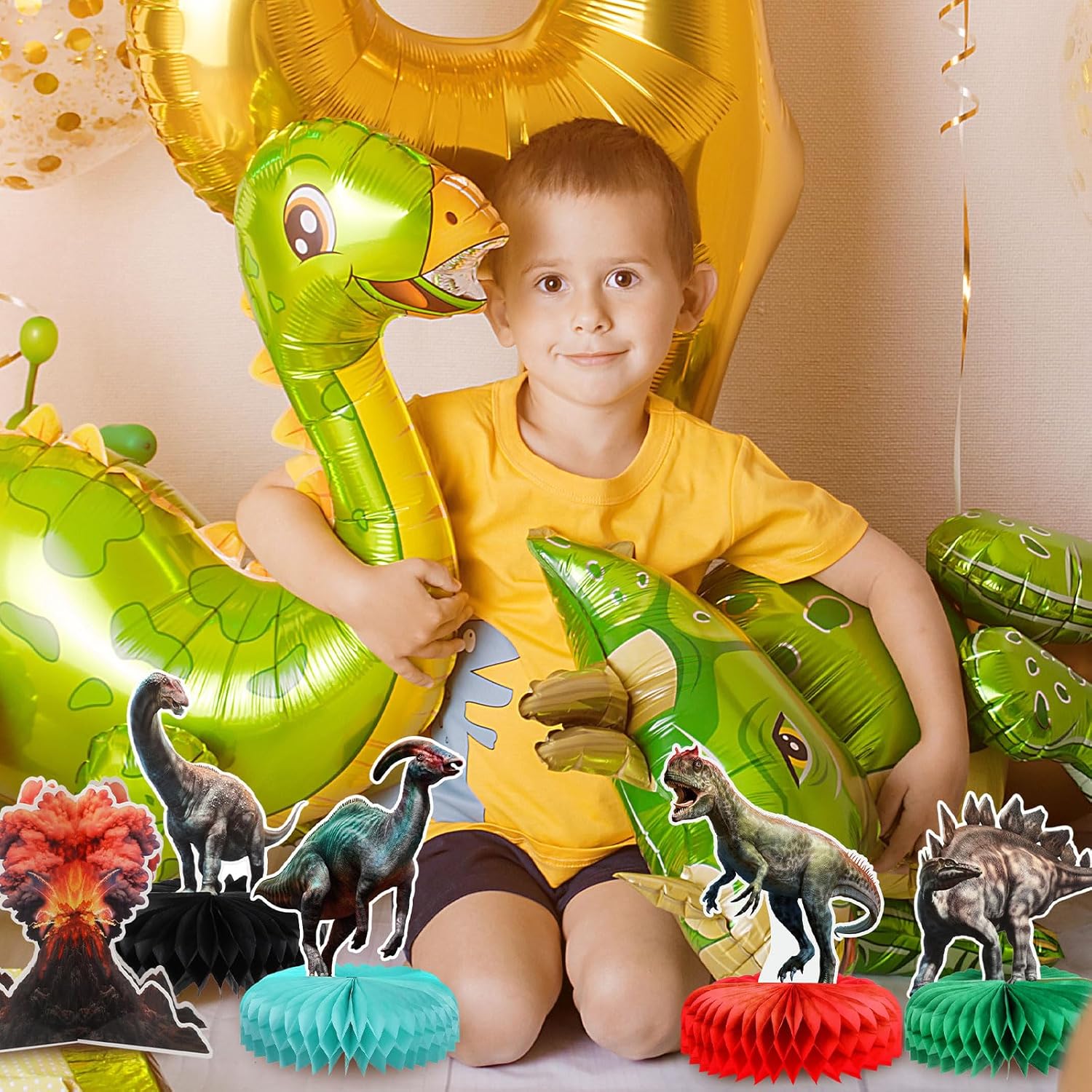 10 Pcs Dinosaur Centerpieces For Birthday Party 3D Dino Honeycomb Table Decorations Safari Jungle Animal Theme Baby Shower Table Paper Topper Stand Decor For Boys Girls Kids