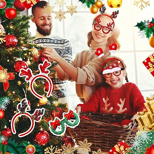 Miniatura 5 de 32 diademas de Navidad y marcos de gafas, marco de gafas con purpurina para fiesta de Navidad, accesorios de decoración para fiestas de Navidad,