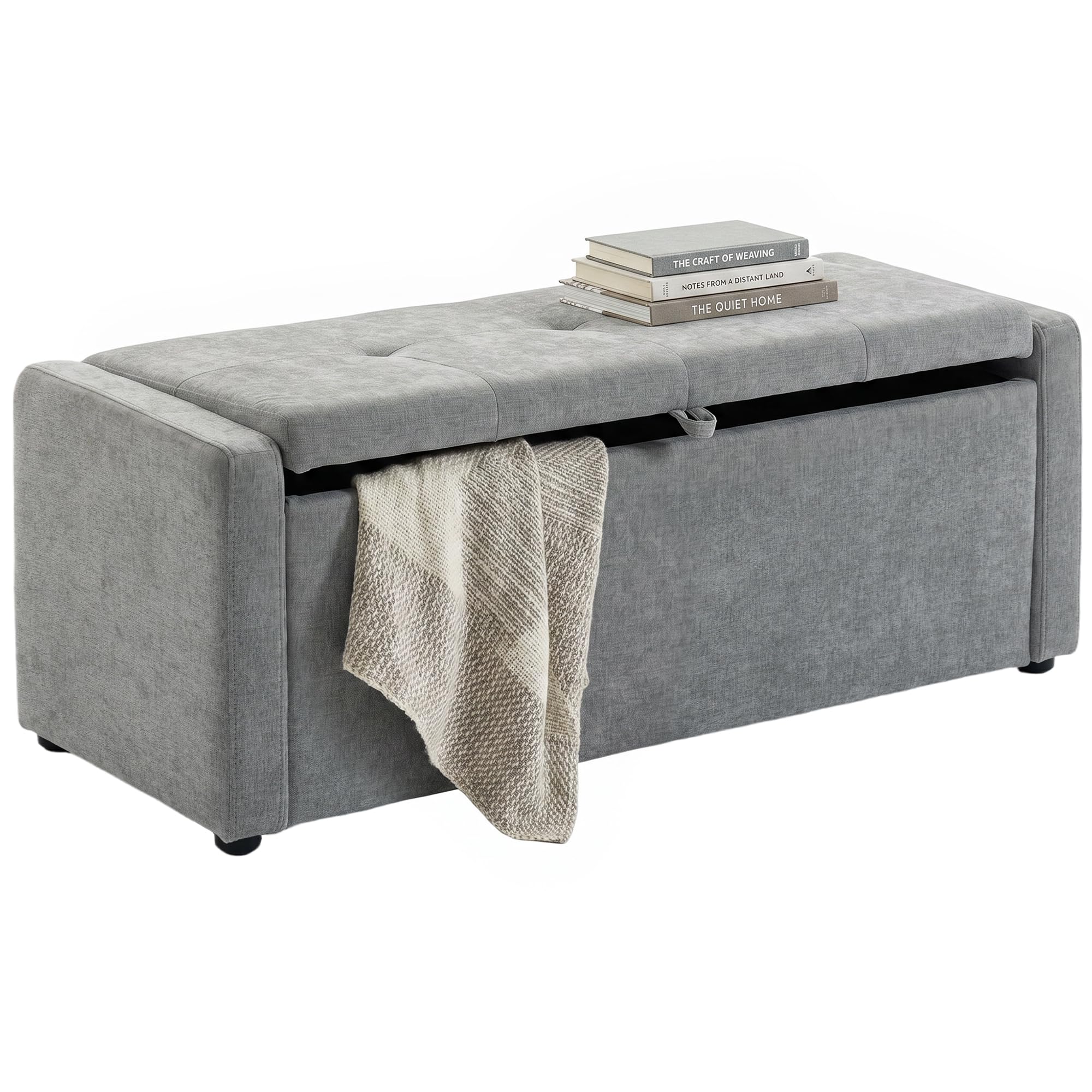 HOMCOM Cassapanca 142L Pouf Contenitore Poggiapiedi Grande 122x48x44cm, Seduta Imbottita 2 Posti, Panca Contenitore Effetto Lino, Struttura in Legno, 200 kg, Camera da Letto, Soggiorno