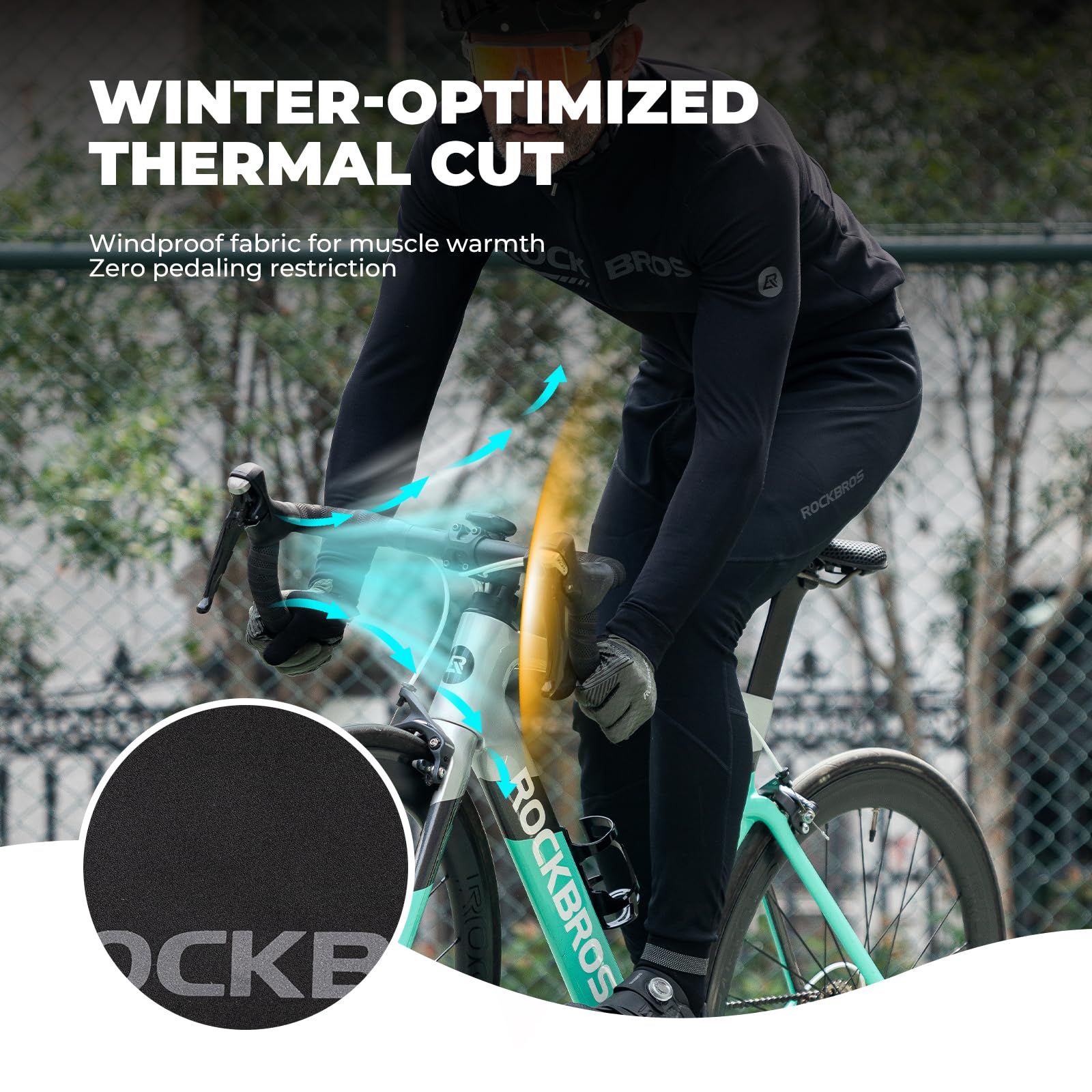 ROCKBROS Winter Radlerhose Fahrradhose Lang Herren Gepolstert, Thermo Kompression Radhose mit Sitzpolster, Winddicht und Atmungsaktiv Leggings Mit Reflektoren