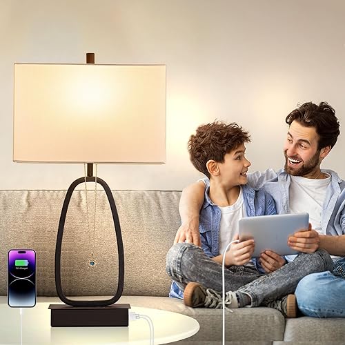 Miniatura 7 de Juego de 2 lámparas de mesa táctiles modernas de 25 pulgadas con 2 salidas USB y CA, lámparas de noche regulables de 3 vías para mesita de noche,