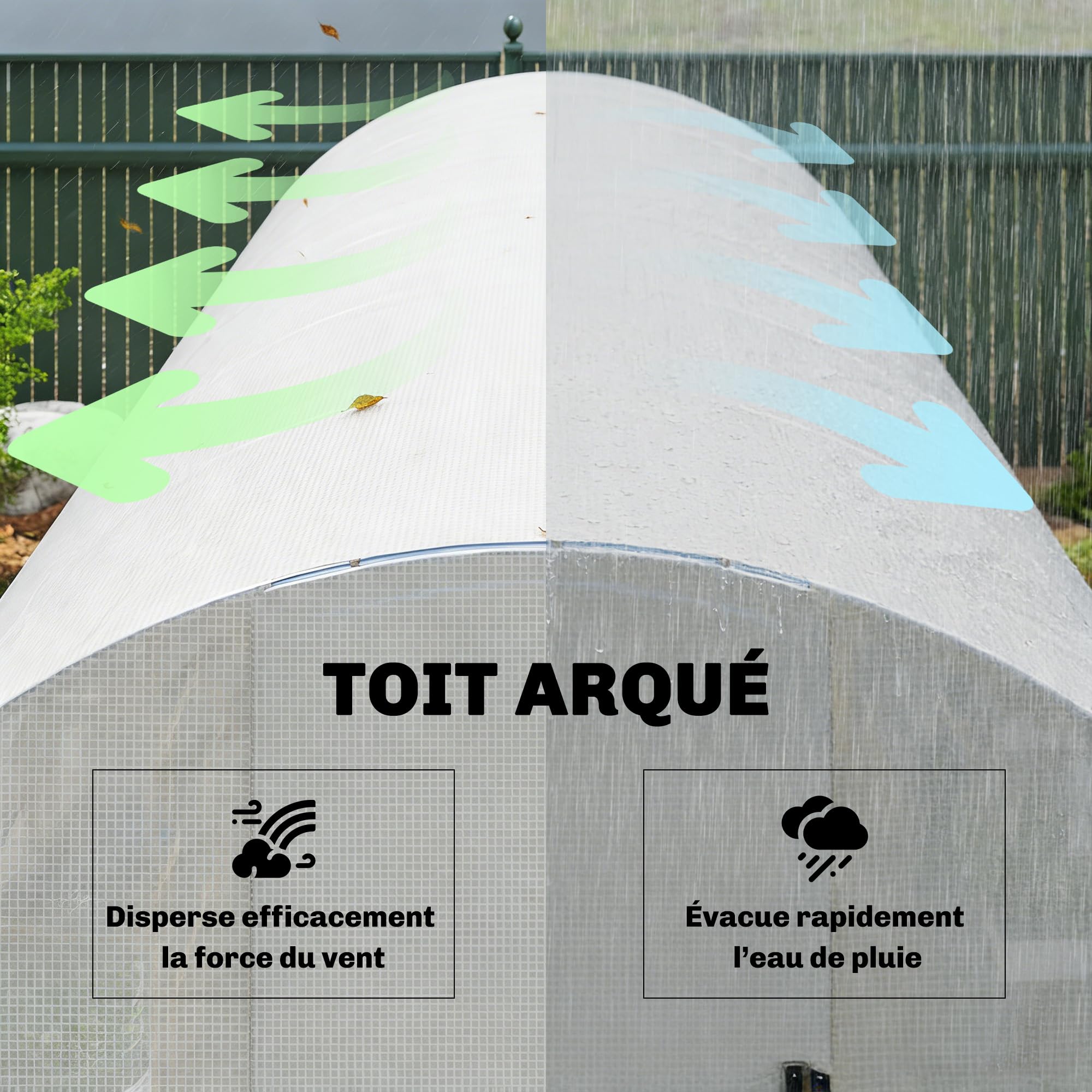 Outsunny Tunnel Serra 18m2 1 Porta 12 Finestre 295x597x200cm Bianco | Tunnel serra da giardino, finestre con zanzariere, telo in PE ad alta densità 140 g/m², prolungato 20 cm, per esterno