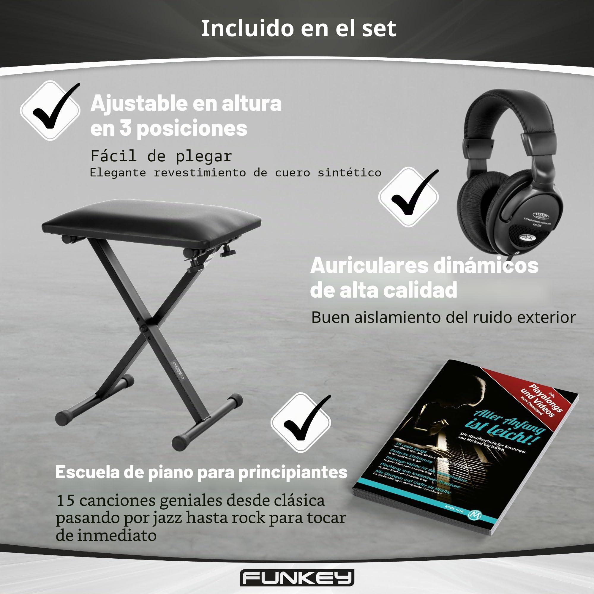 Piano digital FunKey DP-88 marrón set con auriculares, banco de piano Economy y manual