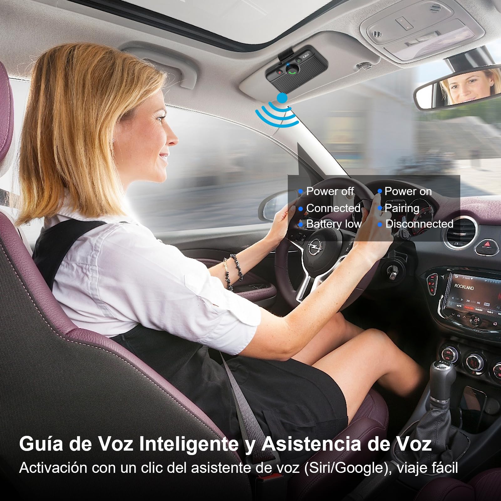 1Mii Manos Libres para Coche Bluetooth 5.3 con Siri y Google Assistant, Kit de Altavoz de 3W Inalámbrico para Llamadas, GPS, Conexión Dual Automática