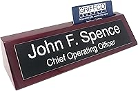 Vista 7 de Placa de nombre de escritorio personalizada con acabado de piano rojo de palisandro con tarjetero, 16 opciones de color, placa de nombre Oro