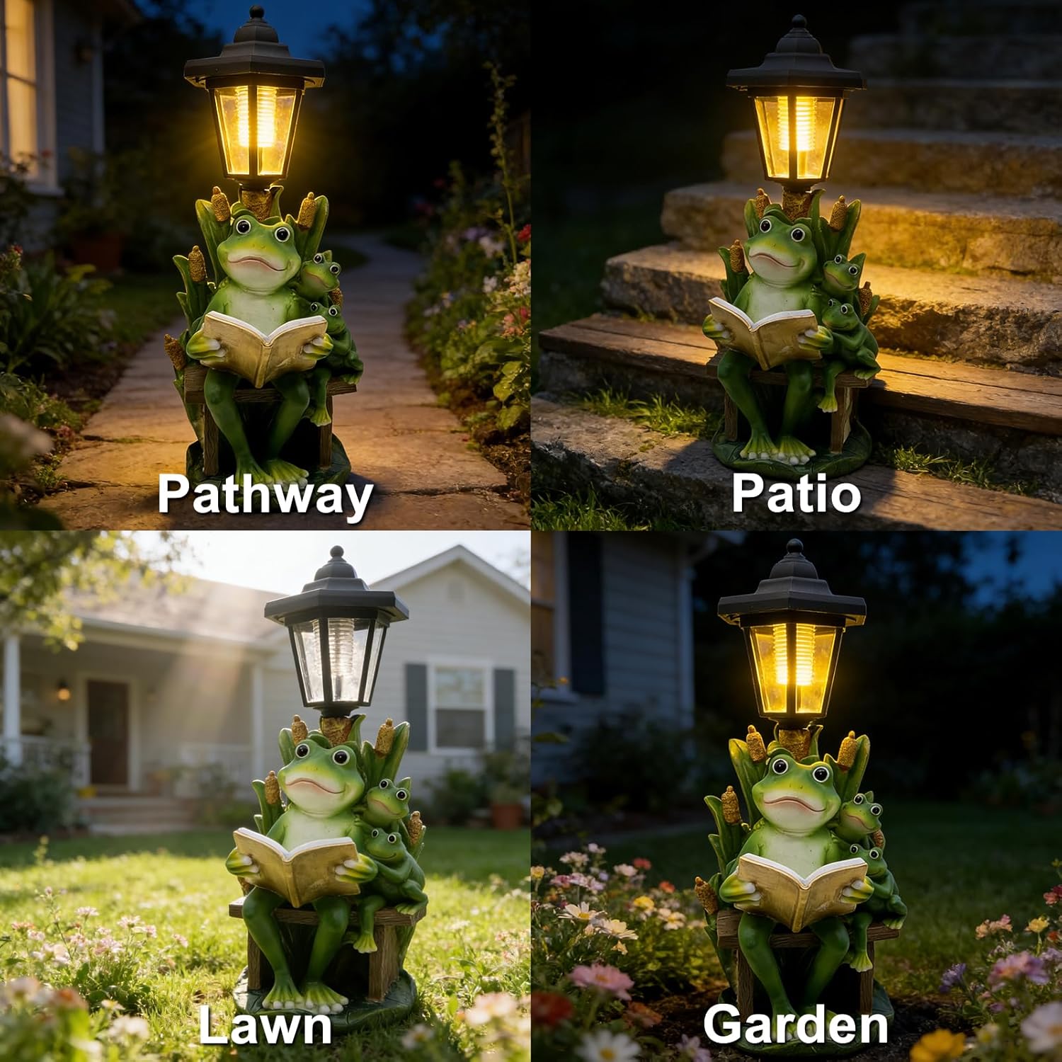 Solar Frog Garden Statue for Outdoor Decor with Lantern - Lawn Decoration 16“ Tall Frog Figurine Lights for Patio, Yard, Porch Ornament - Valentine's Day Gifts for Mom, Grandma, Women