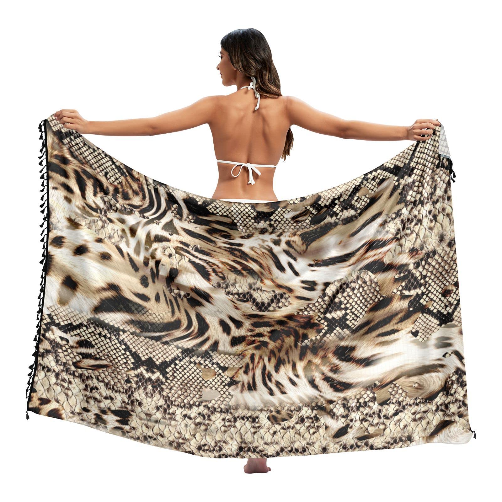 ODAWA Pareo de playa de langostas para mujer, traje de baño con borlas, 71.8 x 45.3 pulgadas