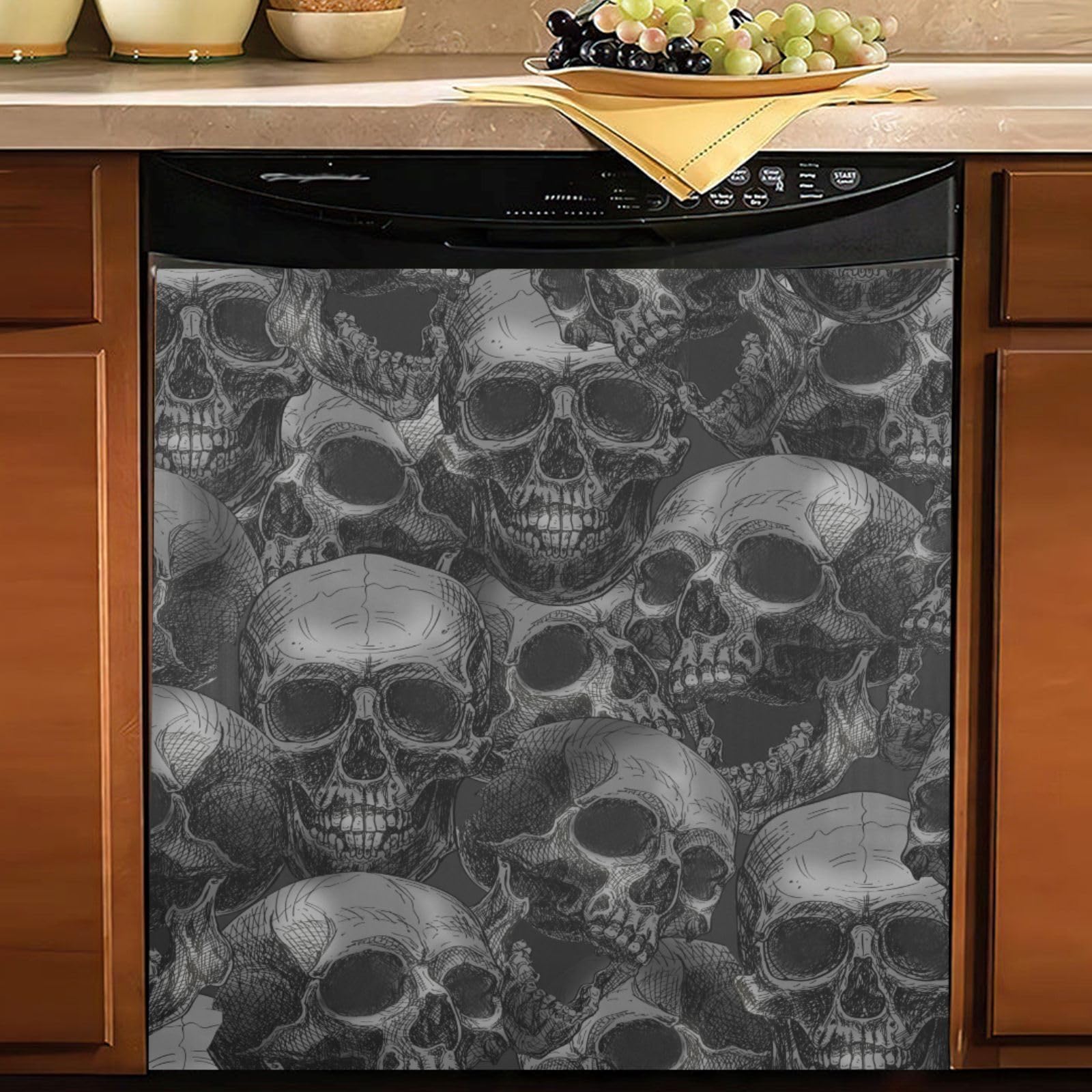 Scary Halloween Skull Dishwasher Magnet Sticker Cover Panel Decal Refrigerator Magnetic Sticker Decorative for Kitchen Decoration