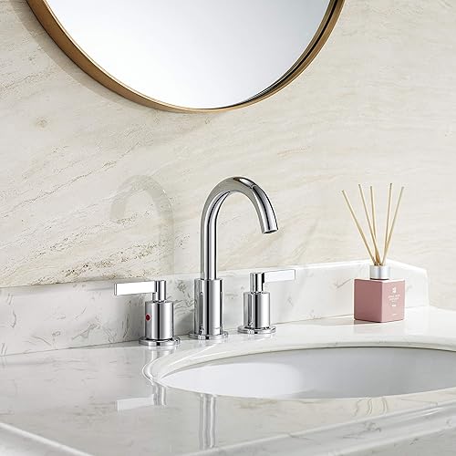 Miniatura 2 de TAF830C-CP - Grifo de lavabo de baño de 2 manijas cromadas, 3 agujeros con drenaje emergente, arco alto, moderno, 8 pulgadas, grifo de lavabo de