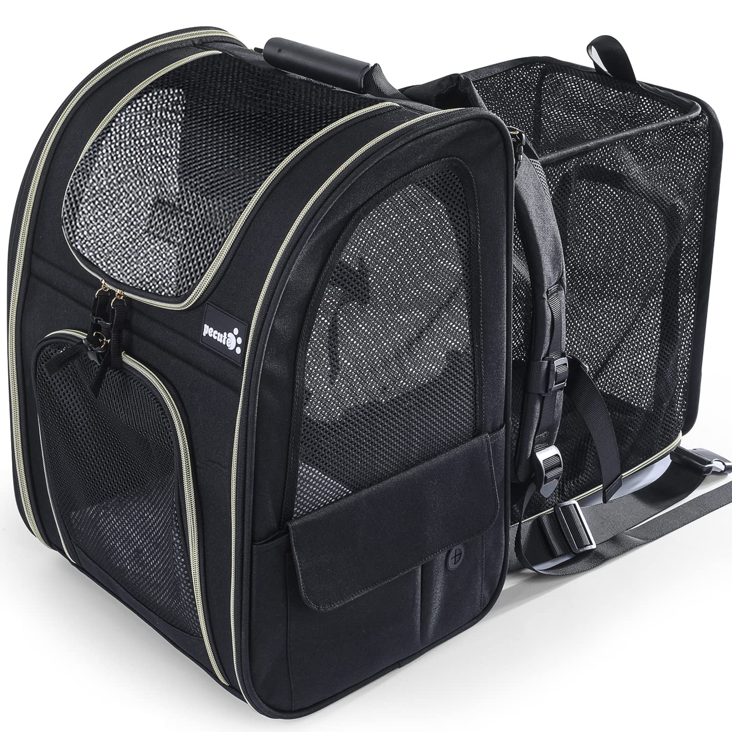 pecuteCat Carrier Backpacks, Expandable Cat Backpack with Breathable Mesh, Pet Carrier Backpack for Cats Small Dogs Puppies Up to 18 Lbs, Dog Carrier Backpack Great for Travel Hiking Camping Outdoor