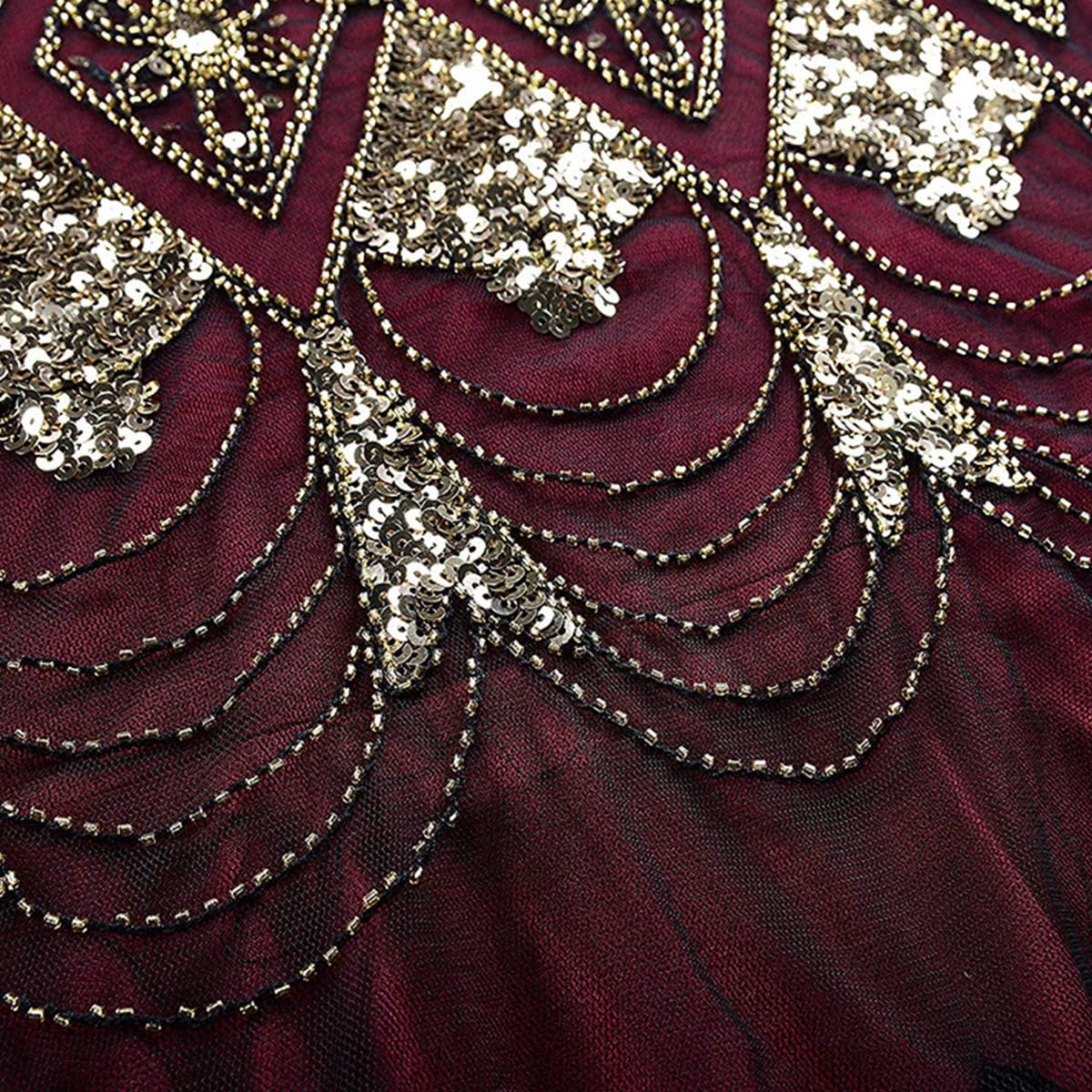 Women Vintage 1920s Gatsby Flapper Evening Party Dress V Neck Art Deco Sequins Mermaid Hem Cocktail Formal Long Maxi Gown - Image 2